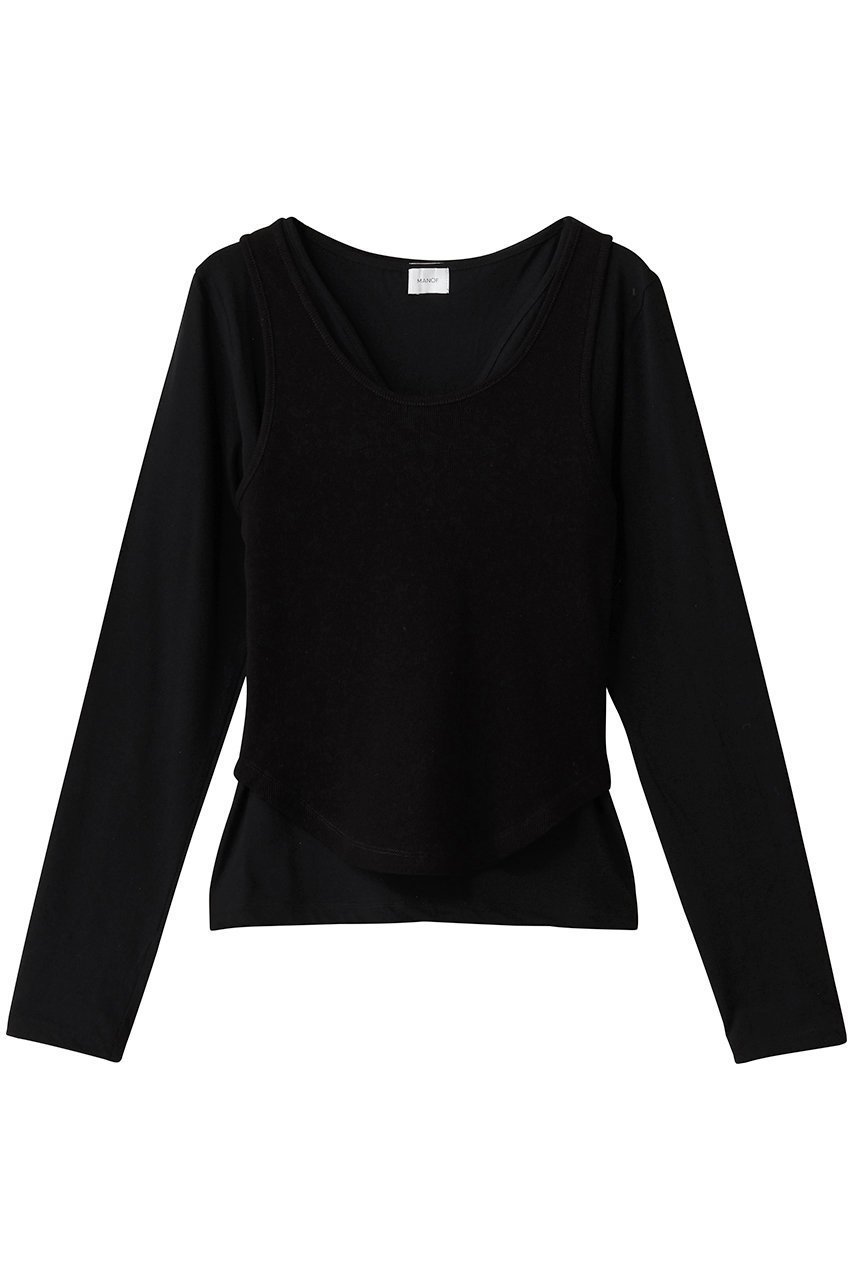 【マノフ/MANOF】のLAYER CUT TOPS/トップス インテリア・キッズ・メンズ・レディースファッション・服の通販 founy(ファニー) 　ファッション　Fashion　レディースファッション　Fashion for Women　トップス・カットソー　Cut & Sew Tops　シャツ・ブラウス・オフィスカジュアル　Elegant Blouses & Button-Ups　ロングTシャツ・Tシャツ　Longline T-Shirts & Tees　カットソー・ベーシックTシャツ　Cut-and-Sewn Tops / Stretch Tees & Basics　カットソー　Cut and Sewn Top　シンプル　Simple, Minimal　スリーブ　Sleeve, Long Sleeve / Short Sleeve　ロング　Long, Long-Length　新作・新入荷　New Arrivals / New In　長袖　Long Sleeve, Full Sleeve　BLACK|ID: prp329100004714072 ipo3291000000034056983