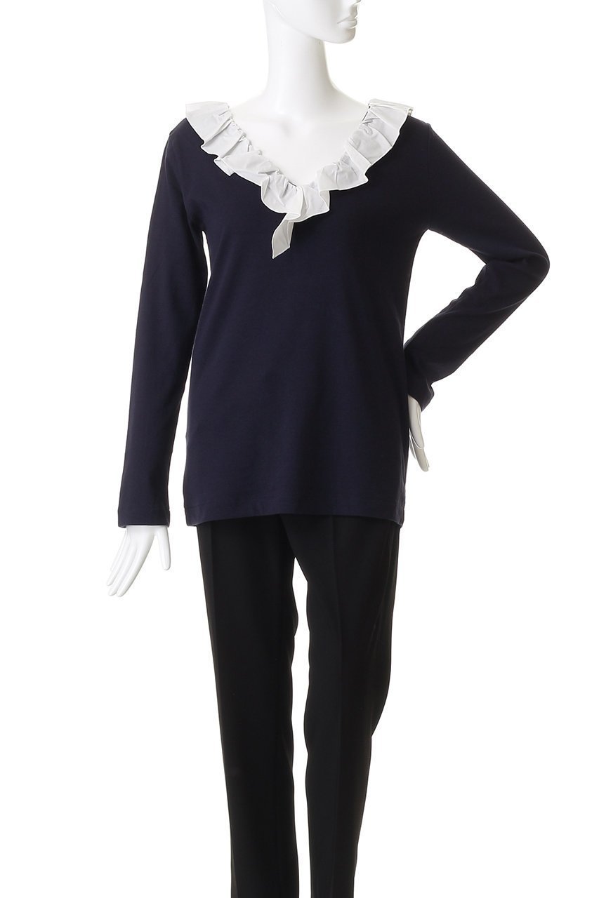【マノフ/MANOF】の2WAY FRILL NECK CUT TOPS Tシャツ・カットソー 人気、トレンドファッション・服の通販 founy(ファニー) 　ファッション　Fashion　レディースファッション　Fashion for Women　トップス・カットソー　Cut & Sew Tops　シャツ・ブラウス・オフィスカジュアル　Elegant Blouses & Button-Ups　ロングTシャツ・Tシャツ　Longline T-Shirts & Tees　カットソー・ベーシックTシャツ　Cut-and-Sewn Tops / Stretch Tees & Basics　カットソー　Cut and Sewn Top　ジャケット　Jacket, Outerwear　スリーブ　Sleeve, Long Sleeve / Short Sleeve　フェミニン　Feminine, Girly　フリル　Frill, Ruffle　ロング　Long, Long-Length　新作・新入荷　New Arrivals / New In　長袖　Long Sleeve, Full Sleeve　other-6|ID: prp329100004714074 ipo3291000000034057000