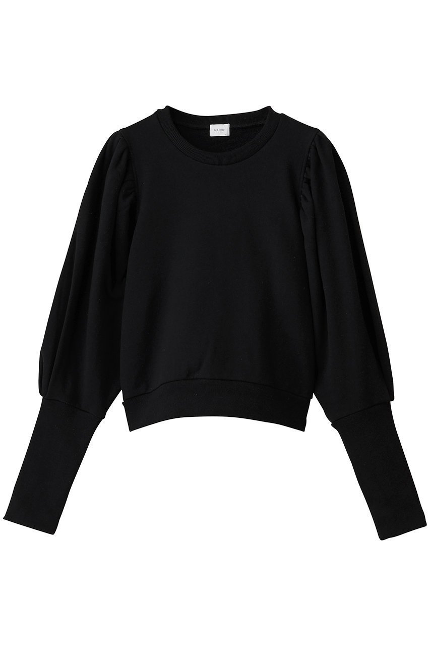 【マノフ/MANOF】のVOLUME FIT SLEEVE SWEAT スウェット インテリア・キッズ・メンズ・レディースファッション・服の通販 founy(ファニー) 　ファッション　Fashion　レディースファッション　Fashion for Women　トップス・カットソー　Cut & Sew Tops　シャツ・ブラウス・オフィスカジュアル　Elegant Blouses & Button-Ups　レディースパーカー・カジュアルフーディー　Casual Hoodies & Sweatshirts　ロングTシャツ・Tシャツ　Longline T-Shirts & Tees　スウェット・クルーネックトップス　Sweatshirts & Crewnecks / Relaxed Fit Sweat Tops　カットソー・ベーシックTシャツ　Cut-and-Sewn Tops / Stretch Tees & Basics　カフス　Cuff Design　コンパクト　Compact, Small Size　スウェット / スエット　Sweatshirt, Sweatwear　スリーブ　Sleeve, Long Sleeve / Short Sleeve　新作・新入荷　New Arrivals / New In　BLACK|ID: prp329100004714076 ipo3291000000034057007