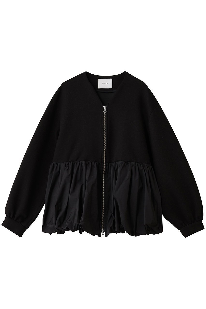 【マノフ/MANOF】のDOUBLE KNIT BALOON BLOUSON ブルゾン インテリア・キッズ・メンズ・レディースファッション・服の通販 founy(ファニー) 　ファッション　Fashion　レディースファッション　Fashion for Women　アウター　Coat / Outerwear Collection　レディースジャケット・軽アウター　Jackets　ブルゾンジャケット・スポーティアウター　Blouson Jackets　ジップ　Zip, Zipper　ジャケット　Jacket, Outerwear　タフタ　Taffeta, Structured Fabric　バルーン　Balloon, Balloon Silhouette　フェミニン　Feminine, Girly　ブルゾン　Blouson, Bomber Jacket　ペプラム　Peplum, Flared Hem　新作・新入荷　New Arrivals / New In　BLACK|ID: prp329100004714078 ipo3291000000034057018