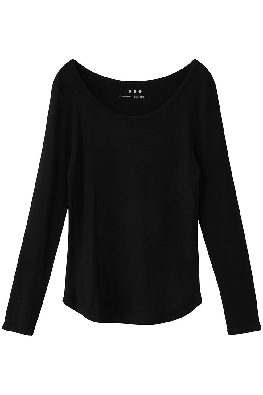 【スリー ドッツ/three dots】のレーヨンニットリブジャージー オープンクルーネック インテリア・キッズ・メンズ・レディースファッション・服の通販 founy(ファニー) 　ファッション　Fashion　レディースファッション　Fashion for Women　トップス・カットソー　Cut & Sew Tops　ニット　Knit Tops & Sweaters　シャツ・ブラウス・オフィスカジュアル　Elegant Blouses & Button-Ups　ロングTシャツ・Tシャツ　Longline T-Shirts & Tees　カットソー・ベーシックTシャツ　Cut-and-Sewn Tops / Stretch Tees & Basics　インナー　Innerwear　カーディガン　Cardigan, Knitwear　シンプル　Simple, Minimal　ジャケット　Jacket, Outerwear　スリーブ　Sleeve, Long Sleeve / Short Sleeve　フィット　Fit, Slim Fit　ロング　Long, Long-Length　定番　Standard, Basic Item　ブラック|ID: prp329100004714093 ipo3291000000035535463