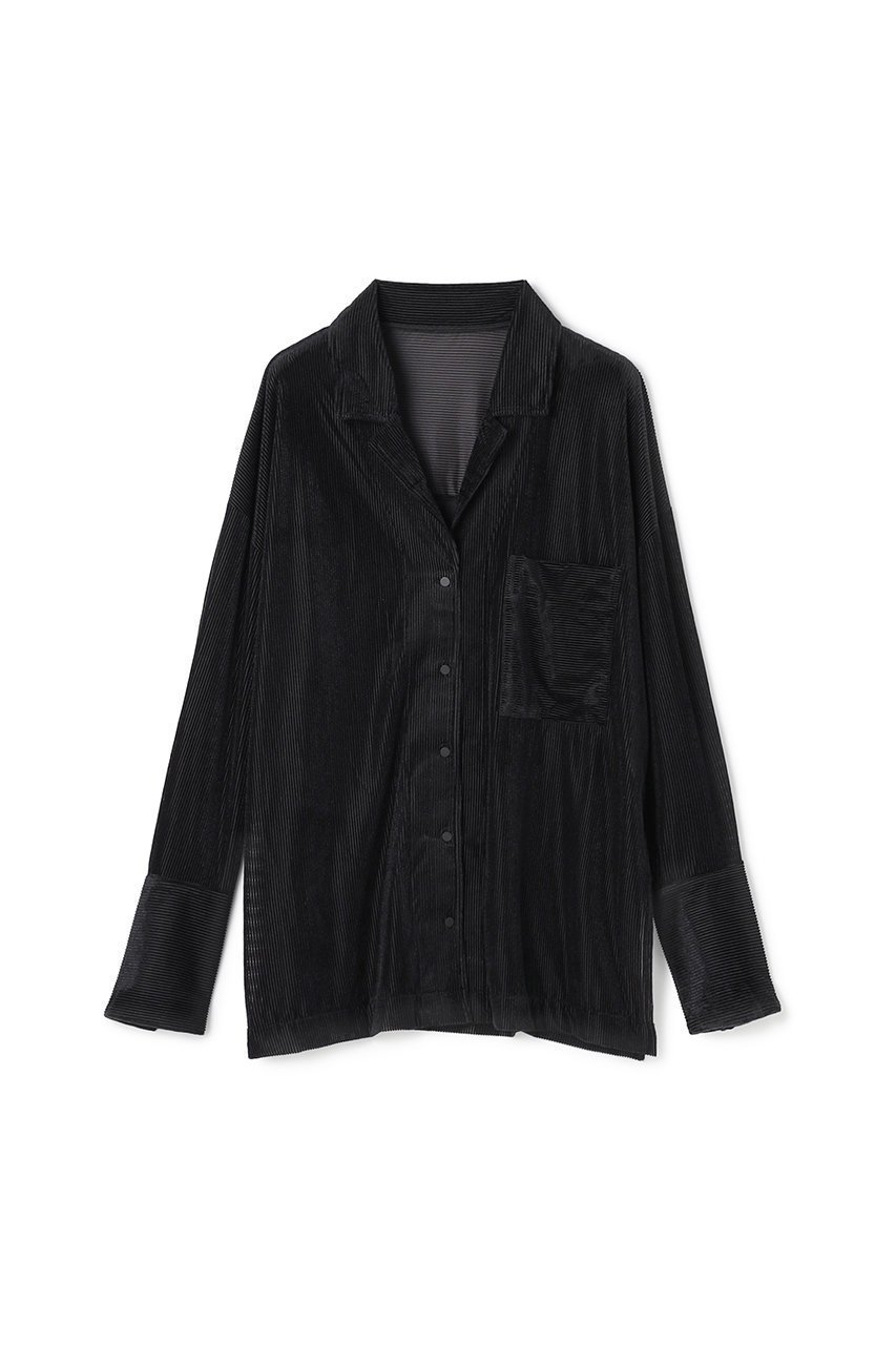 【アンクレイヴ/uncrave】の【10/1 12:00販売開始】シアーベロアリブ シャツ インテリア・キッズ・メンズ・レディースファッション・服の通販 founy(ファニー) 　ファッション　Fashion　レディースファッション　Fashion for Women　トップス・カットソー　Cut & Sew Tops　シャツ・ブラウス・オフィスカジュアル　Elegant Blouses & Button-Ups　ベロアトップス　Velour Tops / Velvet-Look Items　ギャザー　Gathered, Ruffled　シアー　Sheer, See-Through　スリーブ　Sleeve, Long Sleeve / Short Sleeve　セットアップ　Set-Up, Coordinated Outfit　パジャマ　Pajamas, Sleepwear　パターン　Pattern, Design Print　ベロア　Velour, Soft Velvet　ロング　Long, Long-Length　エレガント 上品　Elegant　新作・新入荷　New Arrivals / New In　ブラック|ID: prp329100004714174 ipo3291000000034057957
