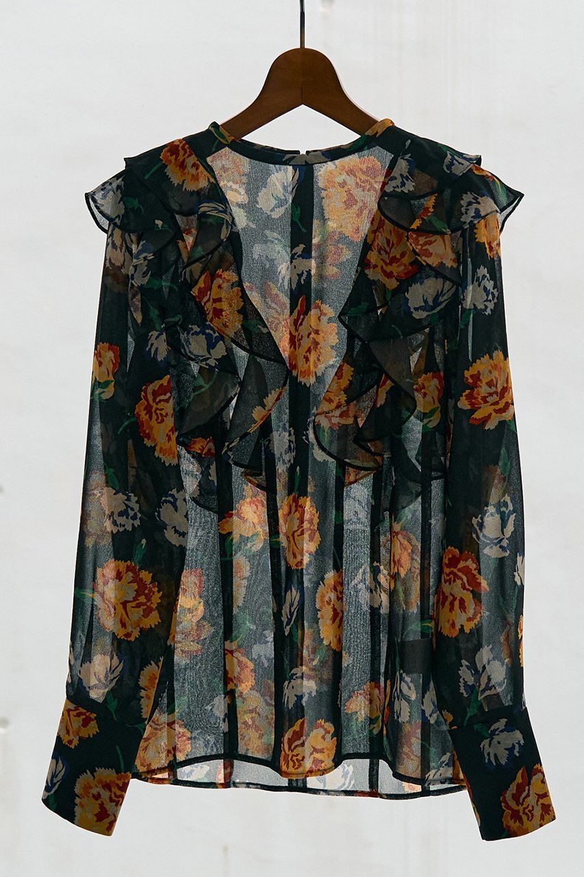 【デザイン ワークス/DESIGN WORKS】のフラワープリントリボン付きラッフルブラウス インテリア・キッズ・メンズ・レディースファッション・服の通販 founy(ファニー) ファッション Fashion レディースファッション Fashion for Women トップス・カットソー Cut & Sew Tops シャツ・ブラウス・オフィスカジュアル Elegant Blouses & Button-Ups 花柄・フラワープリント・モチーフ Floral Prints & Motifs / Flower Pattern Tops インナー Innerwear エレガント 上品 Elegant クラシカル Classical, Vintage-Inspired シンプル Simple, Minimal ジャケット Jacket, Outerwear スリーブ Sleeve, Long Sleeve / Short Sleeve ファブリック Fabric, Textile フェミニン Feminine, Girly プリント Print, Printed Pattern リボン Ribbon, Bow ロング Long, Long-Length 手描き Hand-Drawn, Illustrated ブラック|ID: prp329100004715322 ipo3291000000035743883