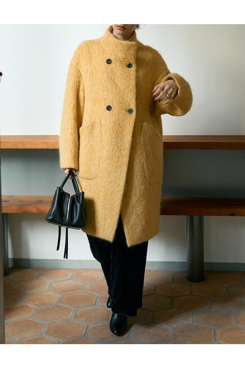 【デザイン ワークス/DESIGN WORKS】のアルパカ混モヘアシャギーコート インテリア・キッズ・メンズ・レディースファッション・服の通販 founy(ファニー) 　ファッション　Fashion　レディースファッション　Fashion for Women　アウター　Coat / Outerwear Collection　コート・ロングコート・ピーコート　Long Coats, Peacoats & More　ウェーブ　Wavy Pattern　ショート　Short, Short Length　シンプル　Simple, Minimal　スタンド　Stand Collar, Upright Stand　スリム　Slim, Slim Fit　トレンド　Trend, Trending Now　バランス　Balance, Style Balance　フェミニン　Feminine, Girly　ラグジュアリー　Luxury, Elegant　新作・新入荷　New Arrivals / New In　イエロー|ID: prp329100004715325 ipo3291000000034068046