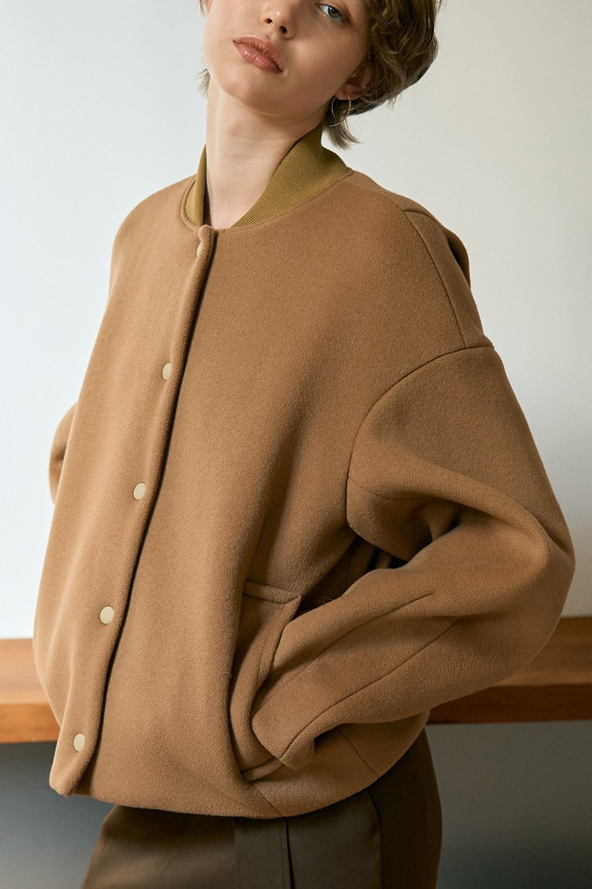 【デザイン ワークス/DESIGN WORKS】のSUPER140ウールコクーンスタジャンブルゾン インテリア・キッズ・メンズ・レディースファッション・服の通販 founy(ファニー) 　ファッション　Fashion　レディースファッション　Fashion for Women　アウター　Coat / Outerwear Collection　レディースジャケット・軽アウター　Jackets　ブルゾンジャケット・スポーティアウター　Blouson Jackets　おすすめ　Recommended / Our Picks　ジャケット　Jacket, Outerwear　タートル　Turtleneck, Turtle Collar　バランス　Balance, Style Balance　フェミニン　Feminine, Girly　ブルゾン　Blouson, Bomber Jacket　モダン　Modern, Contemporary　キャメル|ID: prp329100004715326 ipo3291000000035535472