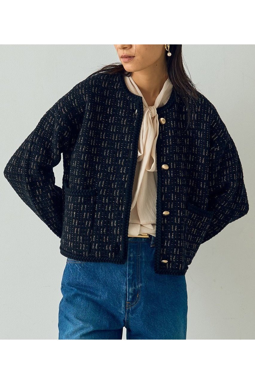 【デザイン ワークス/DESIGN WORKS】のラメツイードライクニットショートジャケット 人気、トレンドファッション・服の通販 founy(ファニー) 　ファッション　Fashion　レディースファッション　Fashion for Women　アウター　Coat / Outerwear Collection　レディースジャケット・軽アウター　Jackets　アクセサリー　Fashion Accessories　コンパクト　Compact, Small Size　ショート　Short, Short Length　ジャカード／ジャガード　Jacquard, Woven Pattern　ジャケット　Jacket, Outerwear　ツイード　Twill, Twill Weave　デニム　Denim, Jeans Material　バランス　Balance, Style Balance　パーティ　Party, Party Style　フェミニン　Feminine, Girly　ミックス　Mix, Mixed Style　新作・新入荷　New Arrivals / New In　other-3|ID: prp329100004715327 ipo3291000000034068068