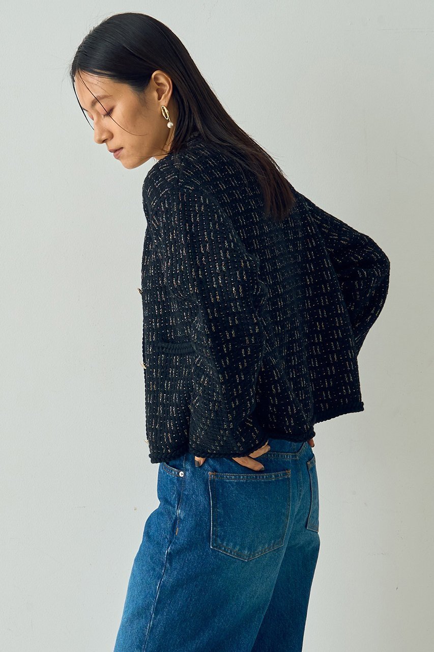 【デザイン ワークス/DESIGN WORKS】のラメツイードライクニットショートジャケット 人気、トレンドファッション・服の通販 founy(ファニー) 　ファッション　Fashion　レディースファッション　Fashion for Women　アウター　Coat / Outerwear Collection　レディースジャケット・軽アウター　Jackets　アクセサリー　Fashion Accessories　コンパクト　Compact, Small Size　ショート　Short, Short Length　ジャカード／ジャガード　Jacquard, Woven Pattern　ジャケット　Jacket, Outerwear　ツイード　Twill, Twill Weave　デニム　Denim, Jeans Material　バランス　Balance, Style Balance　パーティ　Party, Party Style　フェミニン　Feminine, Girly　ミックス　Mix, Mixed Style　新作・新入荷　New Arrivals / New In　other-4|ID: prp329100004715327 ipo3291000000034068069