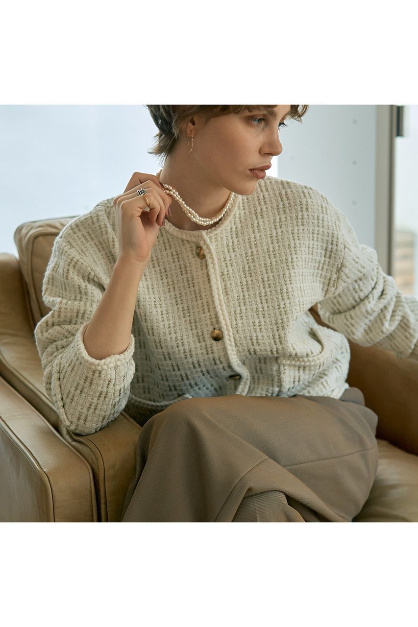 【デザイン ワークス/DESIGN WORKS】のラメツイードライクニットショートジャケット 人気、トレンドファッション・服の通販 founy(ファニー) 　ファッション　Fashion　レディースファッション　Fashion for Women　アウター　Coat / Outerwear Collection　レディースジャケット・軽アウター　Jackets　アクセサリー　Fashion Accessories　コンパクト　Compact, Small Size　ショート　Short, Short Length　ジャカード／ジャガード　Jacquard, Woven Pattern　ジャケット　Jacket, Outerwear　ツイード　Twill, Twill Weave　デニム　Denim, Jeans Material　バランス　Balance, Style Balance　パーティ　Party, Party Style　フェミニン　Feminine, Girly　ミックス　Mix, Mixed Style　 other-1|ID: prp329100004715327 ipo3291000000035535487