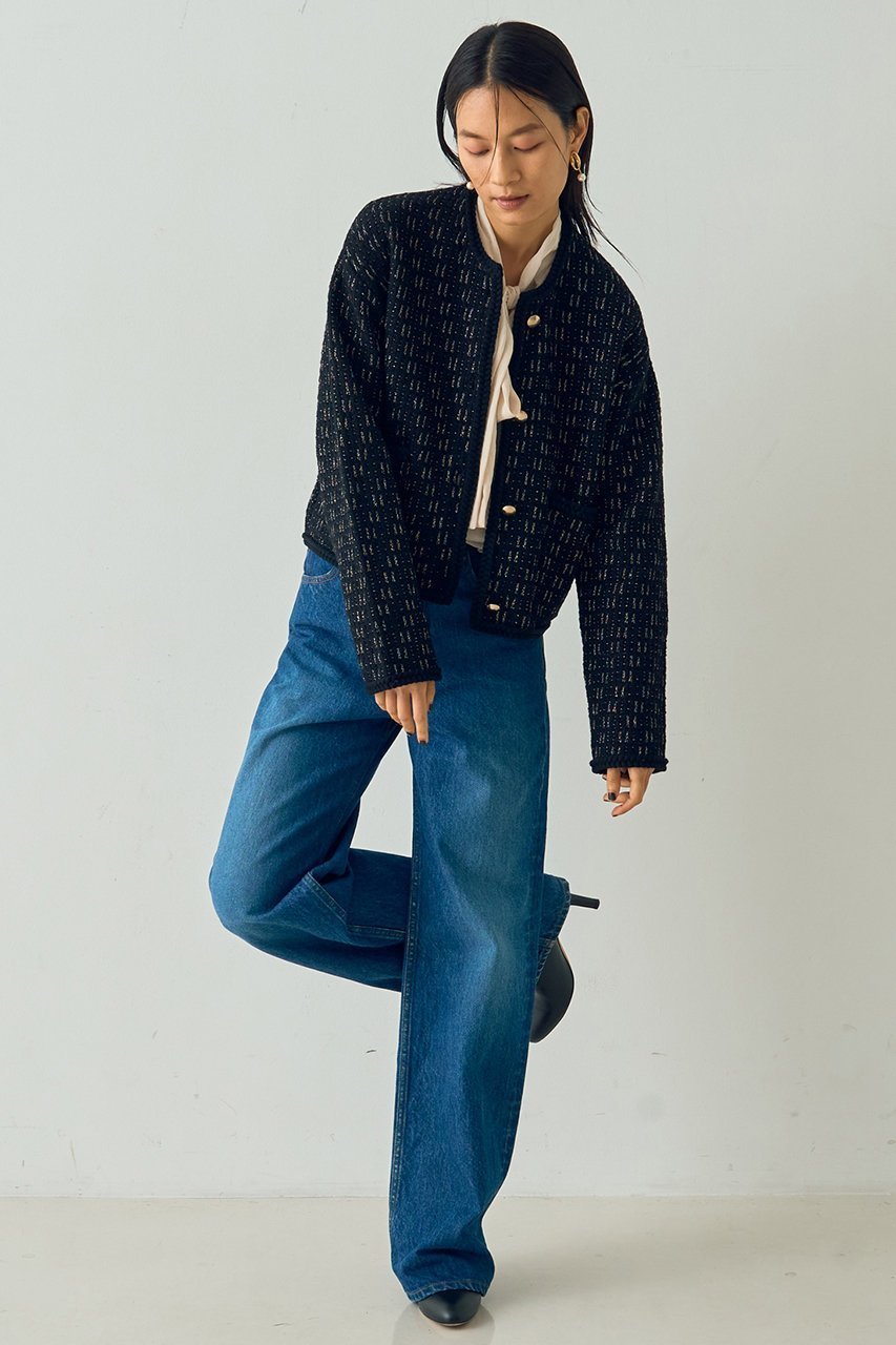 【デザイン ワークス/DESIGN WORKS】のラメツイードライクニットショートジャケット インテリア・キッズ・メンズ・レディースファッション・服の通販 founy(ファニー) 　ファッション　Fashion　レディースファッション　Fashion for Women　アウター　Coat / Outerwear Collection　レディースジャケット・軽アウター　Jackets　アクセサリー　Fashion Accessories　コンパクト　Compact, Small Size　ショート　Short, Short Length　ジャカード／ジャガード　Jacquard, Woven Pattern　ジャケット　Jacket, Outerwear　ツイード　Twill, Twill Weave　デニム　Denim, Jeans Material　バランス　Balance, Style Balance　パーティ　Party, Party Style　フェミニン　Feminine, Girly　ミックス　Mix, Mixed Style　ブラック|ID: prp329100004715327 ipo3291000000035535489