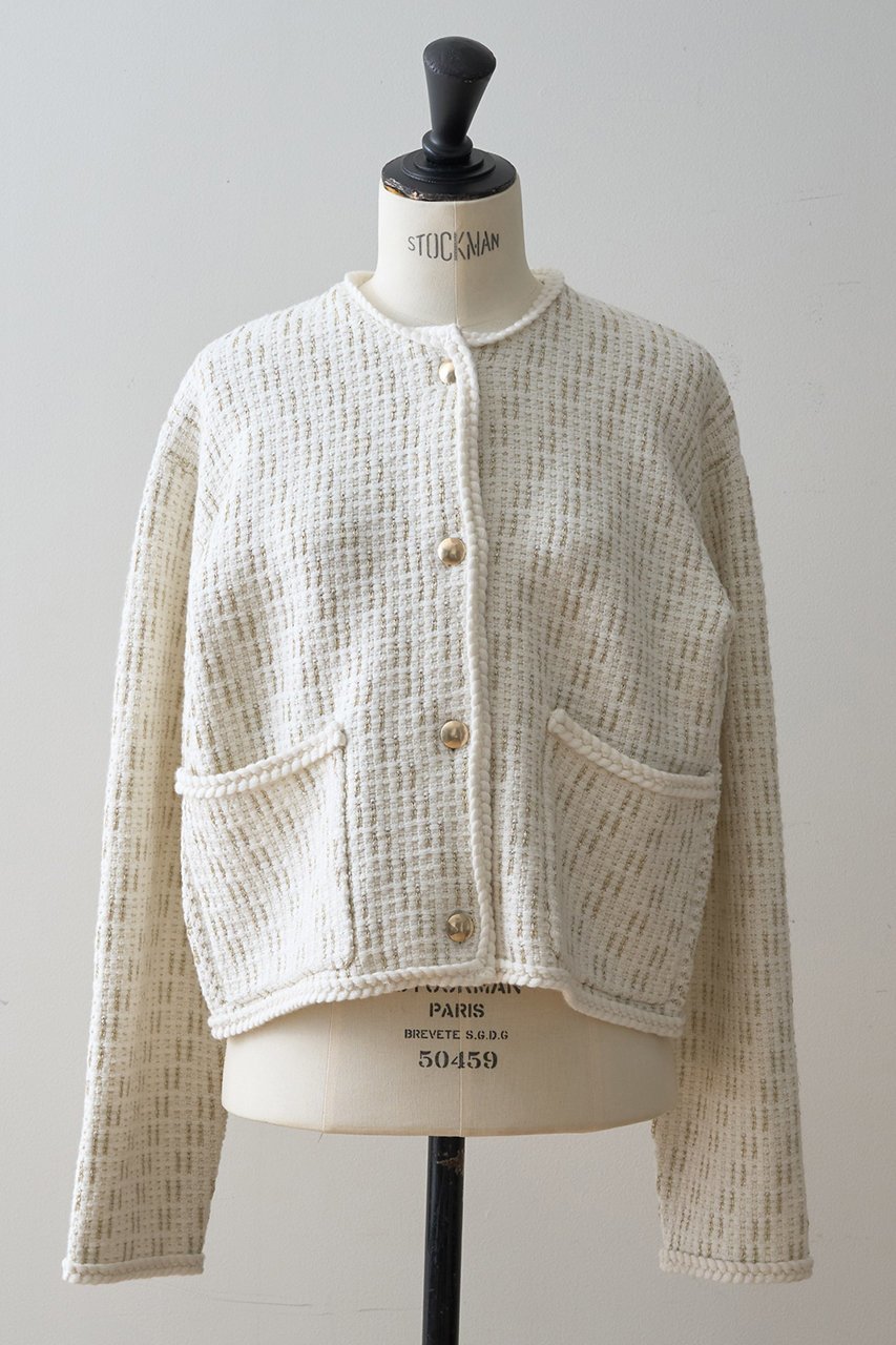 【デザイン ワークス/DESIGN WORKS】のラメツイードライクニットショートジャケット 人気、トレンドファッション・服の通販 founy(ファニー) 　ファッション　Fashion　レディースファッション　Fashion for Women　アウター　Coat / Outerwear Collection　レディースジャケット・軽アウター　Jackets　アクセサリー　Fashion Accessories　コンパクト　Compact, Small Size　ショート　Short, Short Length　ジャカード／ジャガード　Jacquard, Woven Pattern　ジャケット　Jacket, Outerwear　ツイード　Twill, Twill Weave　デニム　Denim, Jeans Material　バランス　Balance, Style Balance　パーティ　Party, Party Style　フェミニン　Feminine, Girly　ミックス　Mix, Mixed Style　other-2|ID: prp329100004715327 ipo3291000000035749193