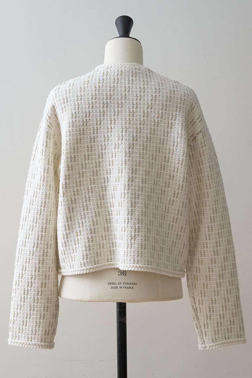 【デザイン ワークス/DESIGN WORKS】のラメツイードライクニットショートジャケット 人気、トレンドファッション・服の通販 founy(ファニー) 　ファッション　Fashion　レディースファッション　Fashion for Women　アウター　Coat / Outerwear Collection　レディースジャケット・軽アウター　Jackets　アクセサリー　Fashion Accessories　コンパクト　Compact, Small Size　ショート　Short, Short Length　ジャカード／ジャガード　Jacquard, Woven Pattern　ジャケット　Jacket, Outerwear　ツイード　Twill, Twill Weave　デニム　Denim, Jeans Material　バランス　Balance, Style Balance　パーティ　Party, Party Style　フェミニン　Feminine, Girly　ミックス　Mix, Mixed Style　other-4|ID: prp329100004715327 ipo3291000000035749196