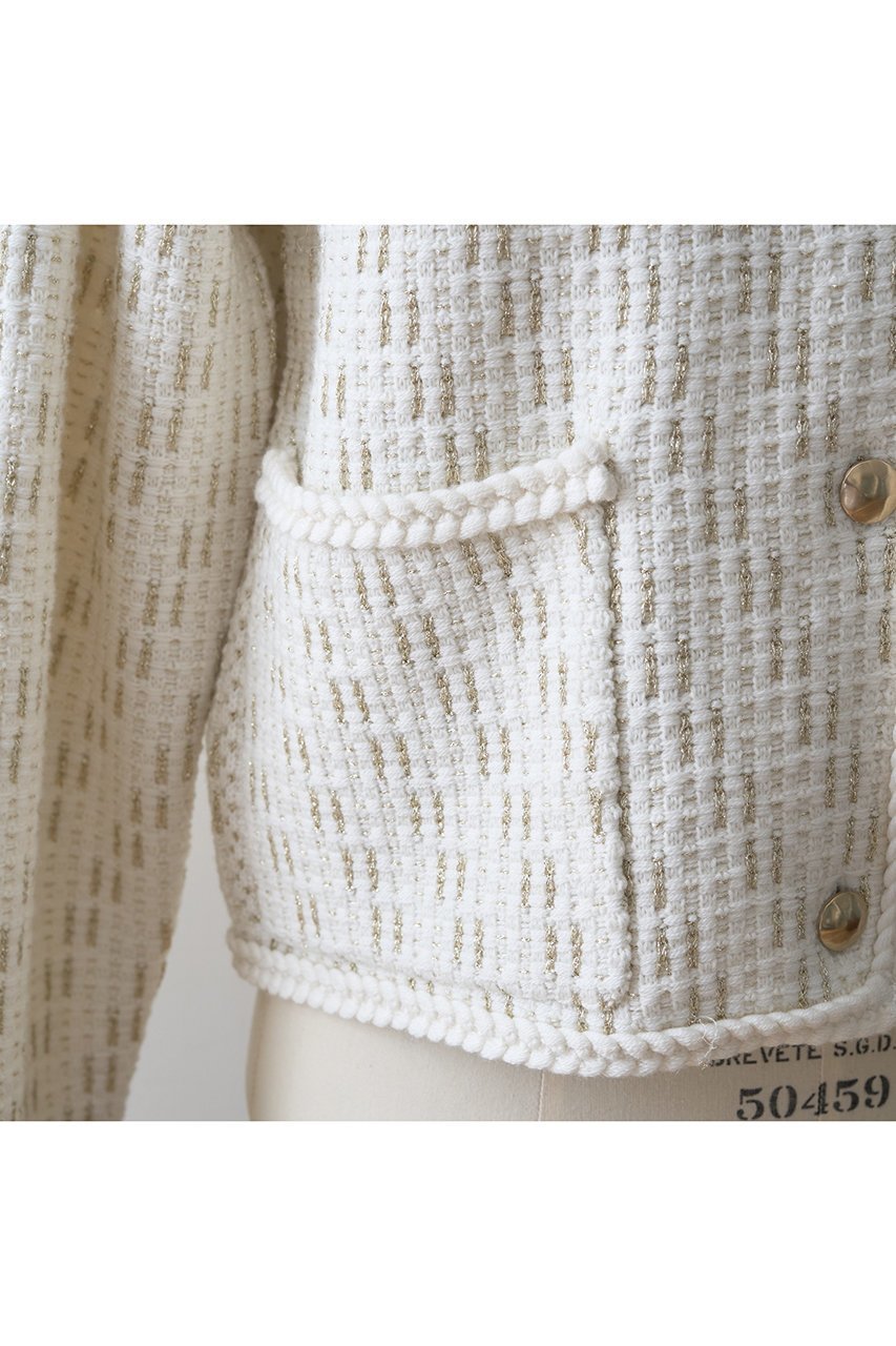 【デザイン ワークス/DESIGN WORKS】のラメツイードライクニットショートジャケット 人気、トレンドファッション・服の通販 founy(ファニー) 　ファッション　Fashion　レディースファッション　Fashion for Women　アウター　Coat / Outerwear Collection　レディースジャケット・軽アウター　Jackets　アクセサリー　Fashion Accessories　コンパクト　Compact, Small Size　ショート　Short, Short Length　ジャカード／ジャガード　Jacquard, Woven Pattern　ジャケット　Jacket, Outerwear　ツイード　Twill, Twill Weave　デニム　Denim, Jeans Material　バランス　Balance, Style Balance　パーティ　Party, Party Style　フェミニン　Feminine, Girly　ミックス　Mix, Mixed Style　other-7|ID: prp329100004715327 ipo3291000000035749200