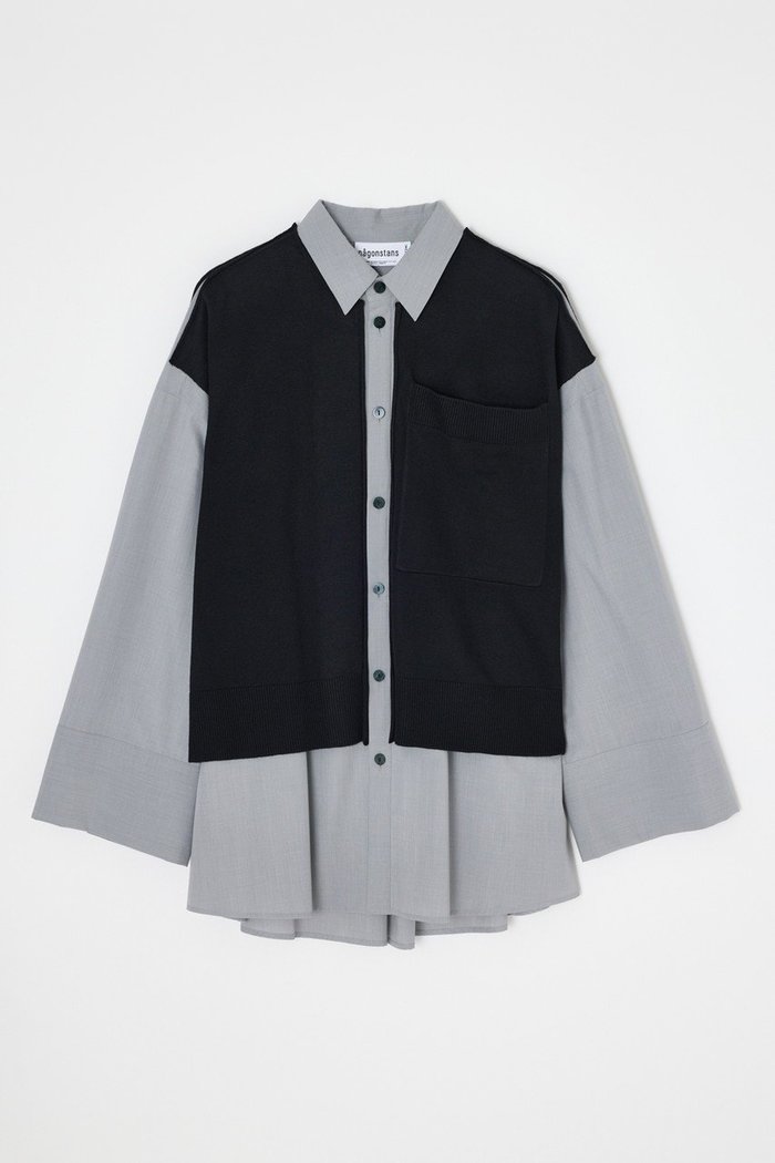 【ナゴンスタンス/nagonstans】のknit combination shirt/シャツ インテリア・キッズ・メンズ・レディースファッション・服の通販 founy(ファニー) https://founy.com/ ファッション Fashion レディースファッション Fashion for Women トップス・カットソー Cut & Sew Tops ニット Knit Tops & Sweaters シャツ・ブラウス・オフィスカジュアル Elegant Blouses & Button-Ups スリーブ Sleeve, Long Sleeve / Short Sleeve ブロード Broadcloth, Fine Cotton ベスト Vest, Waistcoat ロング Long, Long-Length 新作・新入荷 New Arrivals / New In 羽織 Haori, Light Jacket |ID: prp329100004715344 ipo3291000000034068150
