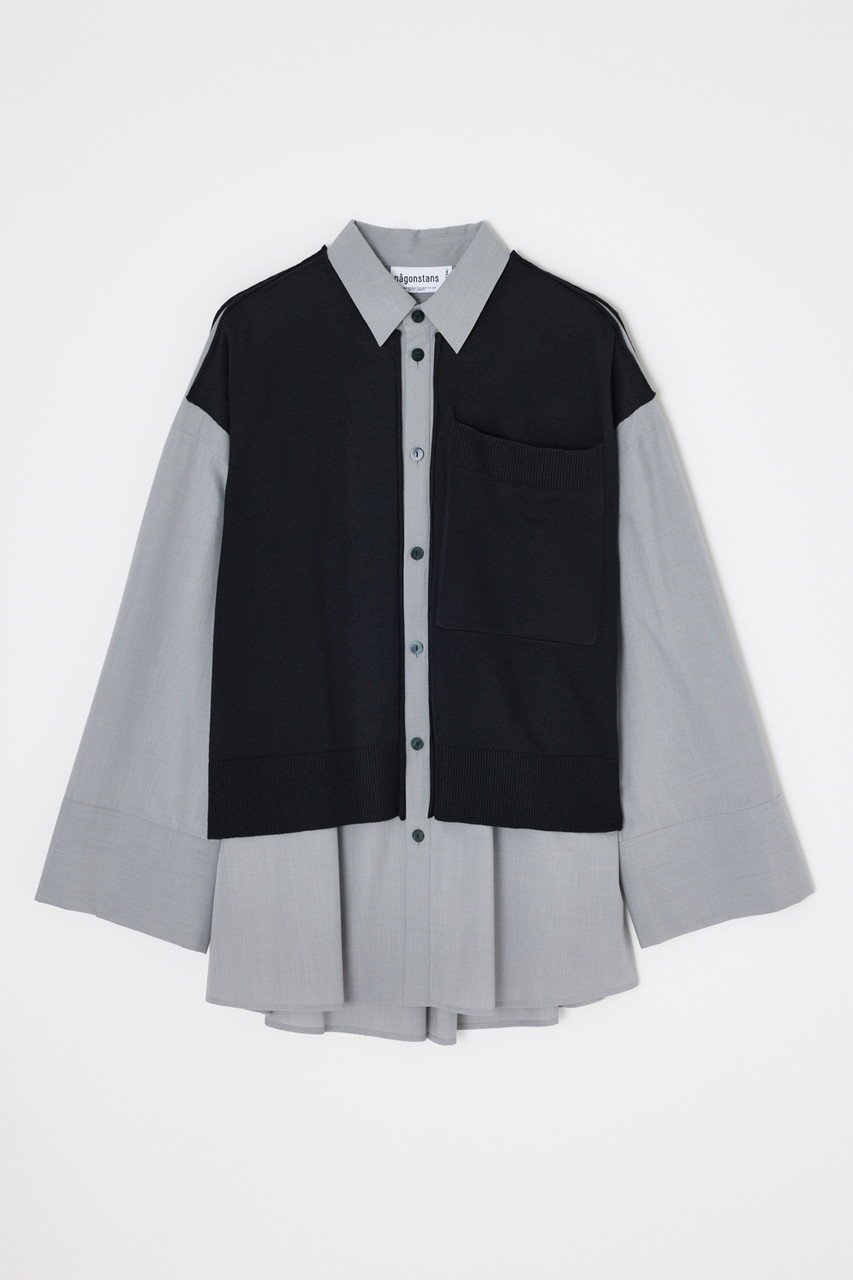 【ナゴンスタンス/nagonstans】のknit combination shirt/シャツ インテリア・キッズ・メンズ・レディースファッション・服の通販 founy(ファニー) 　ファッション　Fashion　レディースファッション　Fashion for Women　トップス・カットソー　Cut & Sew Tops　ニット　Knit Tops & Sweaters　シャツ・ブラウス・オフィスカジュアル　Elegant Blouses & Button-Ups　スリーブ　Sleeve, Long Sleeve / Short Sleeve　ブロード　Broadcloth, Fine Cotton　ベスト　Vest, Waistcoat　ロング　Long, Long-Length　新作・新入荷　New Arrivals / New In　羽織　Haori, Light Jacket　Black|ID: prp329100004715344 ipo3291000000034068151