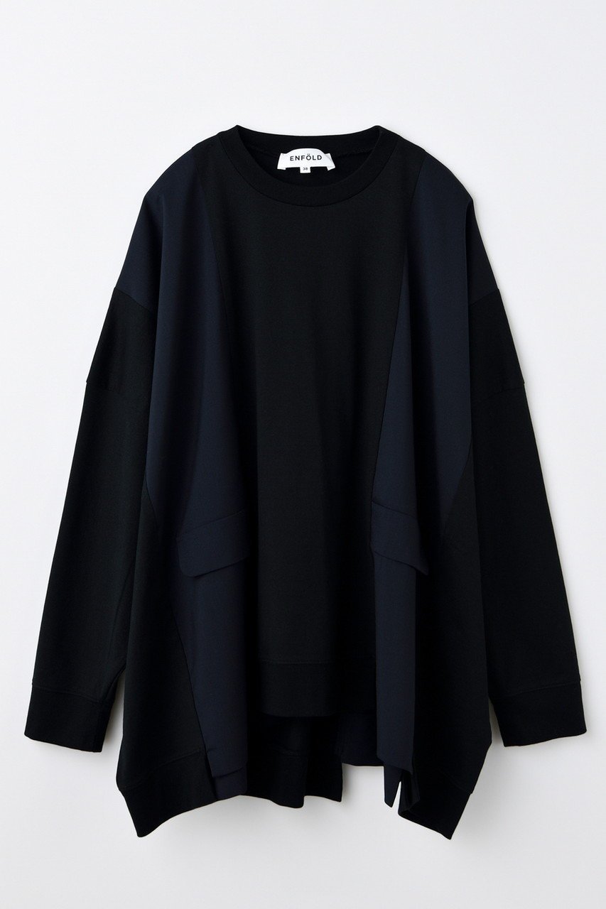 【エンフォルド/ENFOLD】のSWELL-HEM PULLOVER/プルオーバー インテリア・キッズ・メンズ・レディースファッション・服の通販 founy(ファニー) 　ファッション　Fashion　レディースファッション　Fashion for Women　トップス・カットソー　Cut & Sew Tops　ニット　Knit Tops & Sweaters　カジュアルプルオーバー・ニットトップス　Pullovers & Knit Tops / Casual Pullovers　カットソー　Cut and Sewn Top　クール　Cool, Chic　スウェット / スエット　Sweatshirt, Sweatwear　スーツ　Suit, Formalwear　ドッキング　Docking, Mixed Material　ベビー　Baby, Babywear　新作・新入荷　New Arrivals / New In　ブラック|ID: prp329100004715352 ipo3291000000034068183