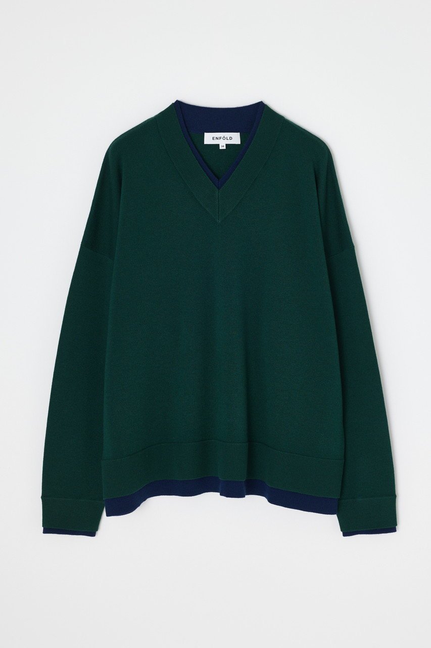 【エンフォルド/ENFOLD】のFAKE-LAYERED PULLOVER/プルオーバー インテリア・キッズ・メンズ・レディースファッション・服の通販 founy(ファニー) 　ファッション　Fashion　レディースファッション　Fashion for Women　トップス・カットソー　Cut & Sew Tops　ニット　Knit Tops & Sweaters　カジュアルプルオーバー・ニットトップス　Pullovers & Knit Tops / Casual Pullovers　定番　Standard, Basic Item　新作・新入荷　New Arrivals / New In　ダークグリーン|ID: prp329100004715354 ipo3291000000034068191