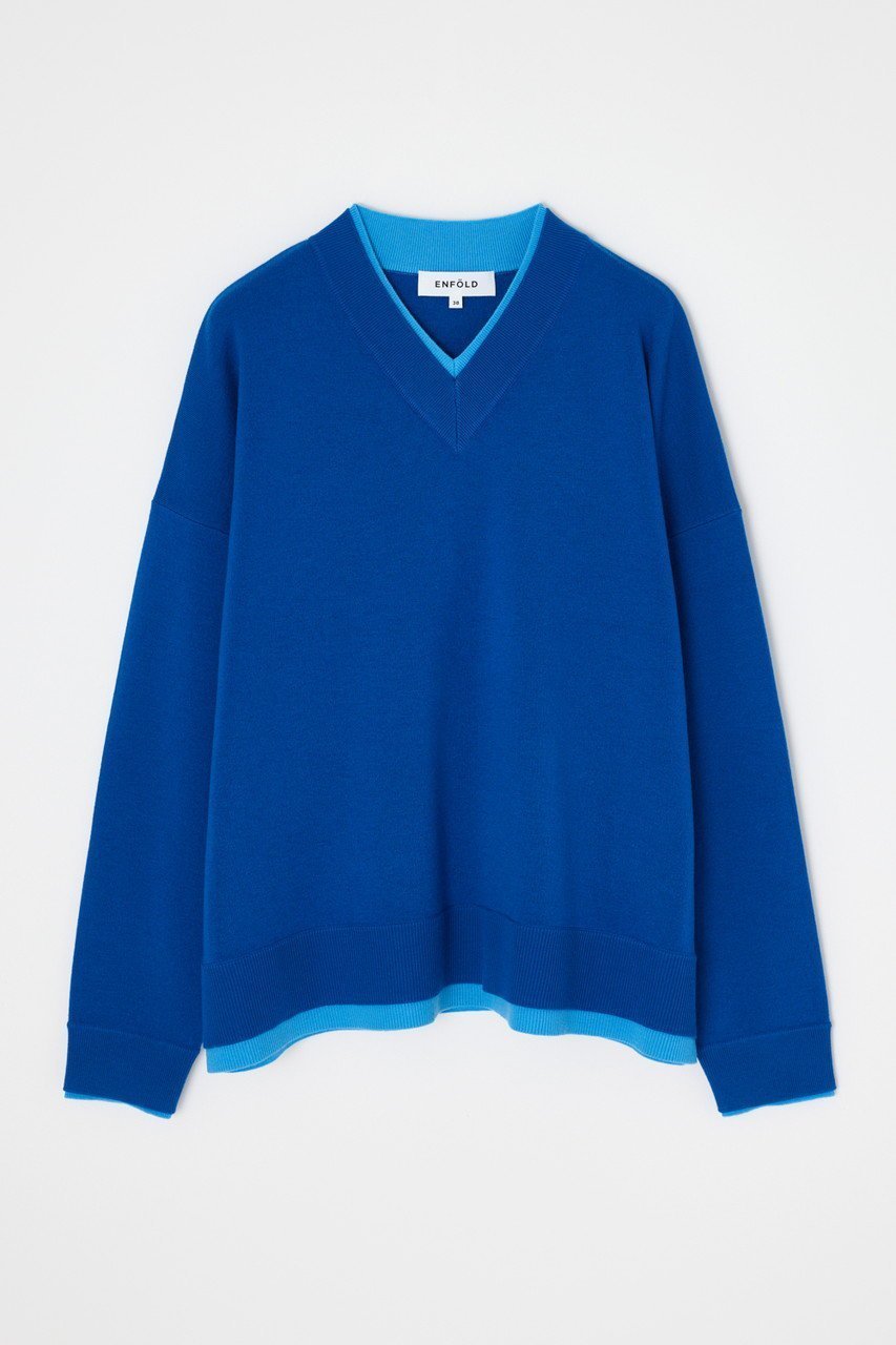 【エンフォルド/ENFOLD】のFAKE-LAYERED PULLOVER/プルオーバー インテリア・キッズ・メンズ・レディースファッション・服の通販 founy(ファニー) 　ファッション　Fashion　レディースファッション　Fashion for Women　トップス・カットソー　Cut & Sew Tops　ニット　Knit Tops & Sweaters　カジュアルプルオーバー・ニットトップス　Pullovers & Knit Tops / Casual Pullovers　定番　Standard, Basic Item　新作・新入荷　New Arrivals / New In　ブルー|ID: prp329100004715354 ipo3291000000034068192