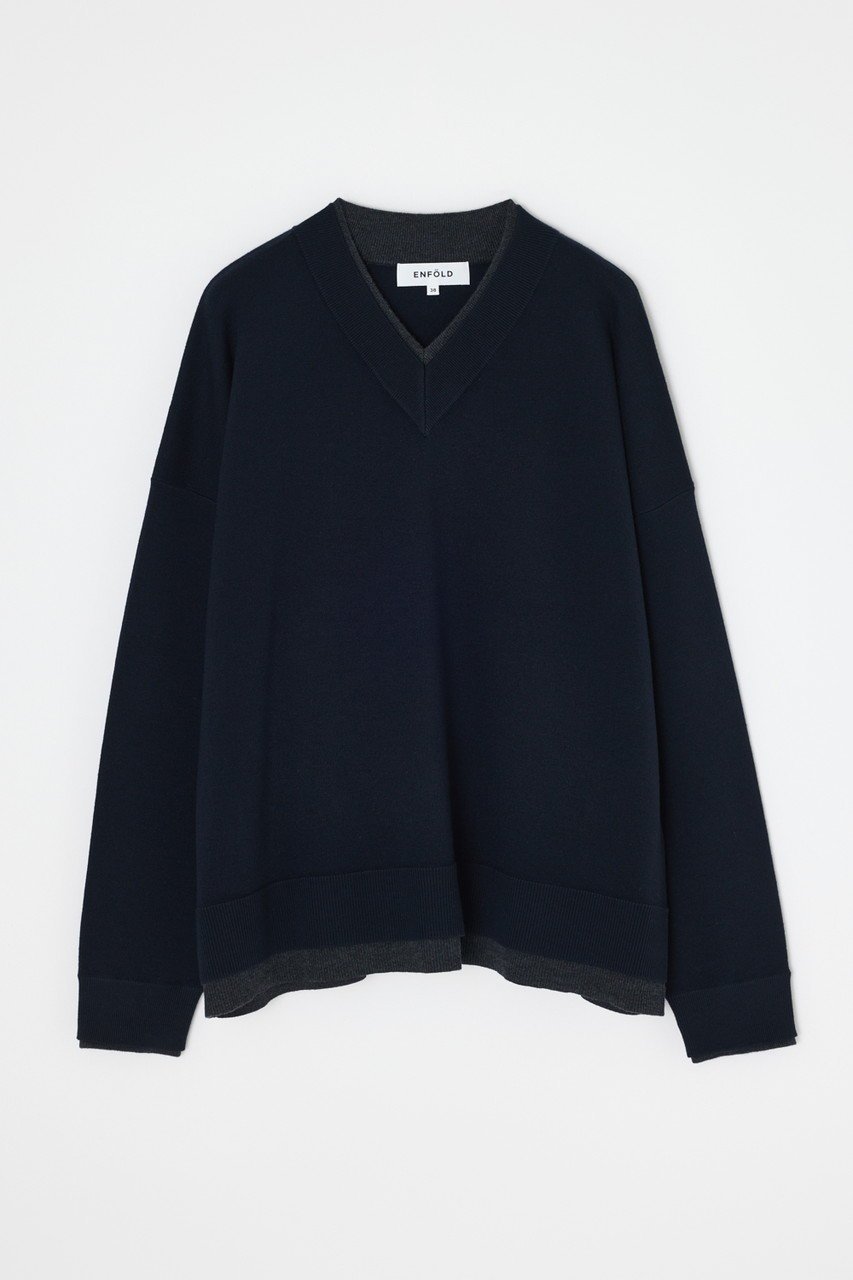 【エンフォルド/ENFOLD】のFAKE-LAYERED PULLOVER/プルオーバー インテリア・キッズ・メンズ・レディースファッション・服の通販 founy(ファニー) 　ファッション　Fashion　レディースファッション　Fashion for Women　トップス・カットソー　Cut & Sew Tops　ニット　Knit Tops & Sweaters　カジュアルプルオーバー・ニットトップス　Pullovers & Knit Tops / Casual Pullovers　定番　Standard, Basic Item　新作・新入荷　New Arrivals / New In　ダークネイビー|ID: prp329100004715354 ipo3291000000034068193