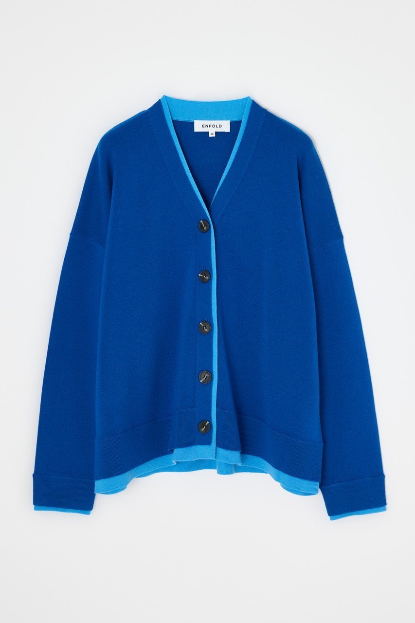 【エンフォルド/ENFOLD】のFAKE-LAYERED CARDIGAN/カーディガン インテリア・キッズ・メンズ・レディースファッション・服の通販 founy(ファニー) 　ファッション　Fashion　レディースファッション　Fashion for Women　トップス・カットソー　Cut & Sew Tops　ニット　Knit Tops & Sweaters　カーディガン・羽織り　Layered Style Cardigans　カーディガン　Cardigan, Knitwear　新作・新入荷　New Arrivals / New In　ブルー|ID: prp329100004715355 ipo3291000000034068197