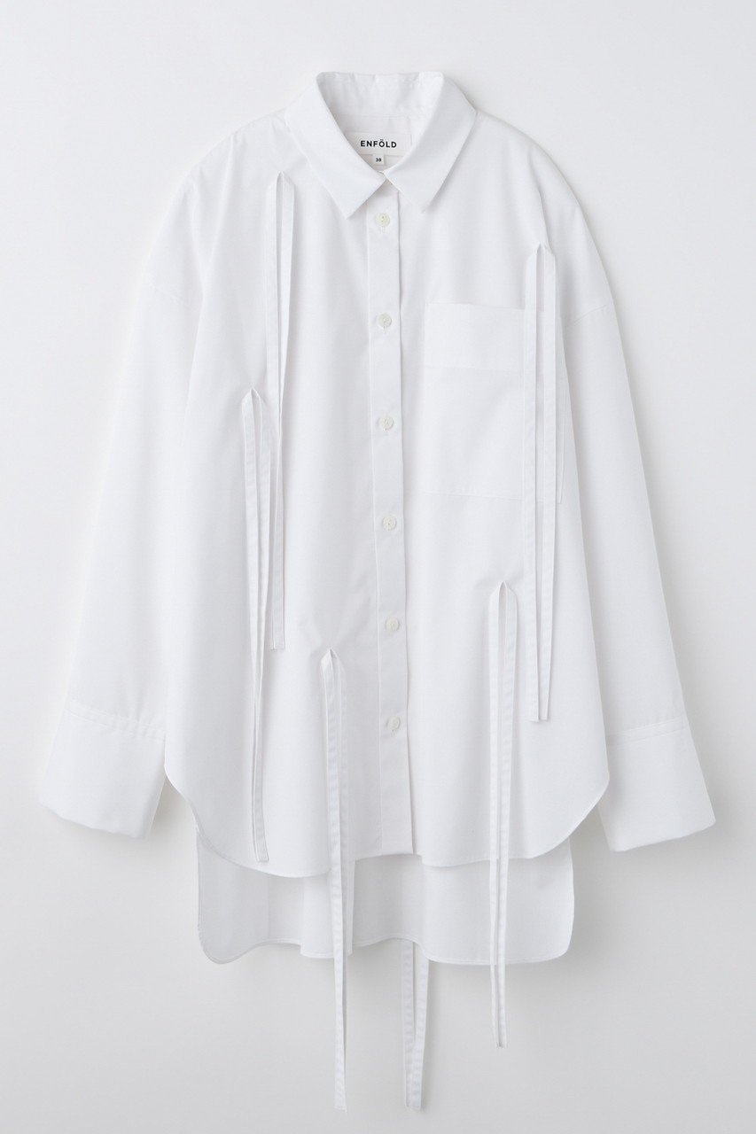 【エンフォルド/ENFOLD】のRIBBON SHIRT/シャツ インテリア・キッズ・メンズ・レディースファッション・服の通販 founy(ファニー) 　ファッション　Fashion　レディースファッション　Fashion for Women　トップス・カットソー　Cut & Sew Tops　シャツ・ブラウス・オフィスカジュアル　Elegant Blouses & Button-Ups　おすすめ　Recommended / Our Picks　スリーブ　Sleeve, Long Sleeve / Short Sleeve　ドレープ　Drape, Draping Fabric　フリンジ　Fringe, Tassel　リボン　Ribbon, Bow　ロング　Long, Long-Length　新作・新入荷　New Arrivals / New In　羽織　Haori, Light Jacket　ホワイト|ID: prp329100004715358 ipo3291000000034068205