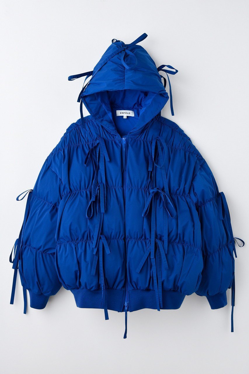 【エンフォルド/ENFOLD】のRIBBON DOWN-JACKET/ダウンジャケット インテリア・キッズ・メンズ・レディースファッション・服の通販 founy(ファニー) 　ファッション　Fashion　レディースファッション　Fashion for Women　アウター　Coat / Outerwear Collection　コート・ロングコート・ピーコート　Long Coats, Peacoats & More　レディースジャケット・軽アウター　Jackets　クッション　Cushion, Throw Pillow　ジャケット　Jacket, Outerwear　ストレッチ　Stretch, Stretchy Fabric　ダウン　Down, Puffer　リボン　Ribbon, Bow　ルーズ　Loose, Oversized　新作・新入荷　New Arrivals / New In　ブルー|ID: prp329100004715363 ipo3291000000034068228