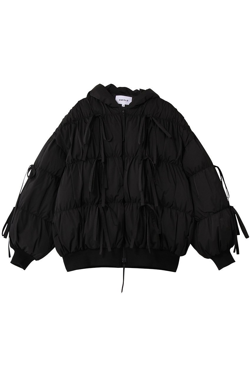 【エンフォルド/ENFOLD】のRIBBON DOWN-JACKET/ダウンジャケット インテリア・キッズ・メンズ・レディースファッション・服の通販 founy(ファニー) 　ファッション　Fashion　レディースファッション　Fashion for Women　アウター　Coat / Outerwear Collection　コート・ロングコート・ピーコート　Long Coats, Peacoats & More　レディースジャケット・軽アウター　Jackets　クッション　Cushion, Throw Pillow　ジャケット　Jacket, Outerwear　ストレッチ　Stretch, Stretchy Fabric　ダウン　Down, Puffer　リボン　Ribbon, Bow　ルーズ　Loose, Oversized　ブラック|ID: prp329100004715363 ipo3291000000035800719