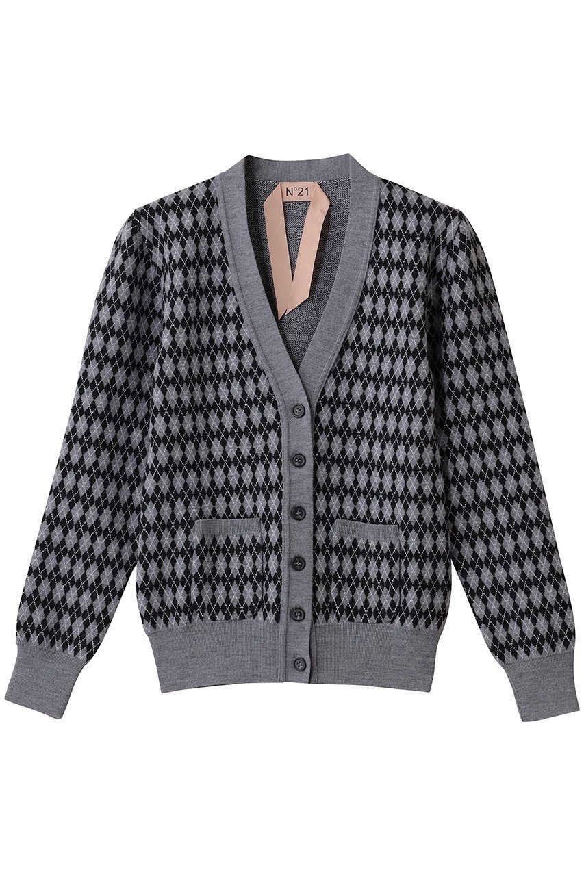 【ヌメロ ヴェントゥーノ/N°21】のアーガイル ニットカーディガン インテリア・キッズ・メンズ・レディースファッション・服の通販 founy(ファニー) 　ファッション　Fashion　レディースファッション　Fashion for Women　トップス・カットソー　Cut & Sew Tops　ニット　Knit Tops & Sweaters　カーディガン・羽織り　Layered Style Cardigans　カーディガン　Cardigan, Knitwear　A/W・秋冬　Autumn/Winter　グレー|ID: prp329100004715370 ipo3291000000035678470