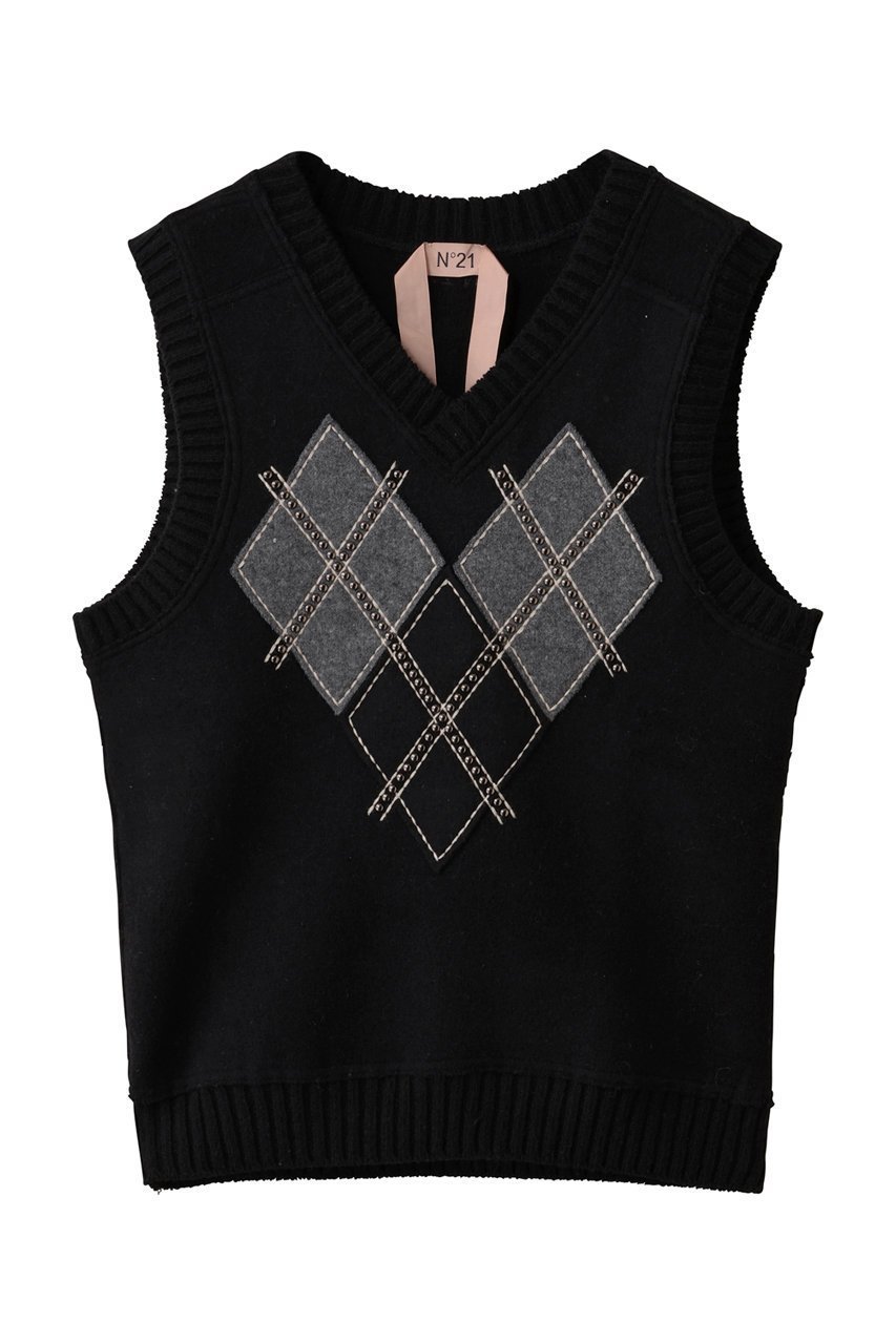 【ヌメロ ヴェントゥーノ/N°21】のアーガイル ニットベスト 人気、トレンドファッション・服の通販 founy(ファニー) 　ファッション　Fashion　レディースファッション　Fashion for Women　トップス・カットソー　Cut & Sew Tops　ニット　Knit Tops & Sweaters　ベスト&ジレ / 重ね着スタイル　Vests & Gilets　カジュアルプルオーバー・ニットトップス　Pullovers & Knit Tops / Casual Pullovers　スタイリッシュ　Stylish, Fashionable　スタッズ　Studs, Metal Accents　ベスト　Vest, Waistcoat　 other-1|ID: prp329100004715374 ipo3291000000035744045