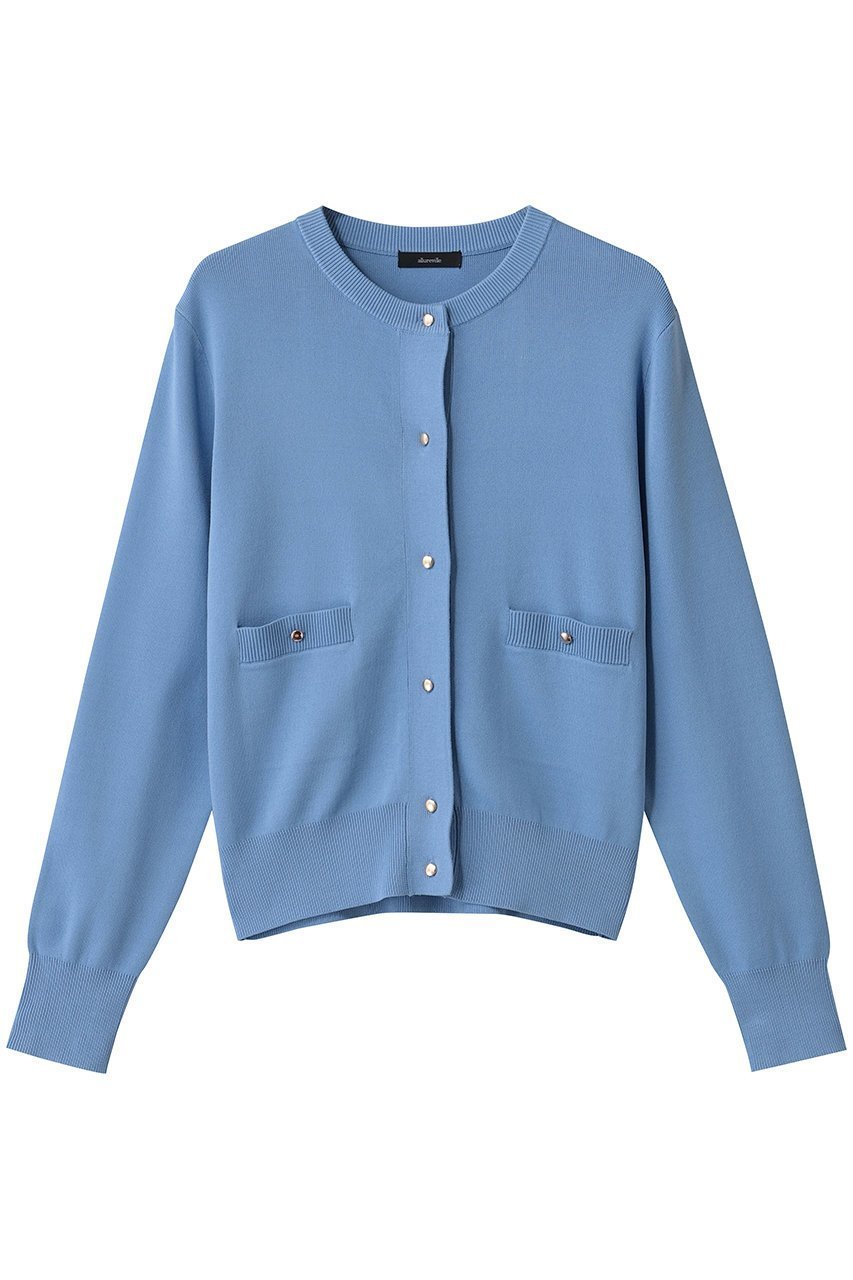 【アルアバイル/allureville】のポケットクルーCD A インテリア・キッズ・メンズ・レディースファッション・服の通販 founy(ファニー) 　ファッション　Fashion　レディースファッション　Fashion for Women　トップス・カットソー　Cut & Sew Tops　ニット　Knit Tops & Sweaters　カーディガン・羽織り　Layered Style Cardigans　なめらか　Smooth, Silky Texture　カーディガン　Cardigan, Knitwear　コンパクト　Compact, Small Size　フロント　Front, Front Design　ポケット　Pocket, Pocket Detail　メタル　Metal, Metal Parts　エレガント 上品　Elegant　ブルー|ID: prp329100004715400 ipo3291000000035535629