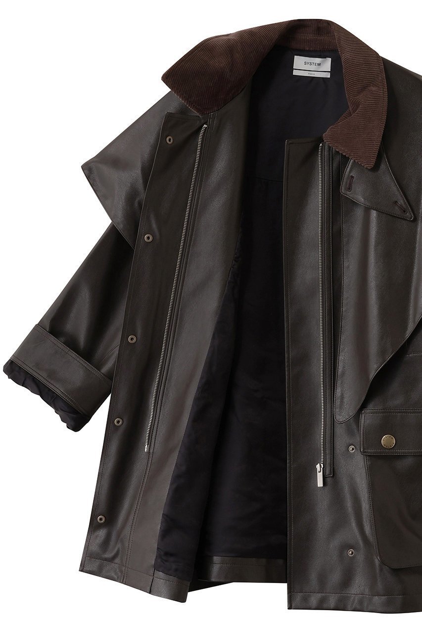 【プルミエ アロンディスモン/1er Arrondissement】の【SYSTEM】フェイクレザーコート 人気、トレンドファッション・服の通販 founy(ファニー) 　ファッション　Fashion　レディースファッション　Fashion for Women　アウター　Coat / Outerwear Collection　コート・ロングコート・ピーコート　Long Coats, Peacoats & More　ショール　Shawl, Wrap　フェミニン　Feminine, Girly　マニッシュ　Mannish, Boyish　新作・新入荷　New Arrivals / New In　A/W・秋冬　Autumn/Winter　other-6|ID: prp329100004715413 ipo3291000000034068559
