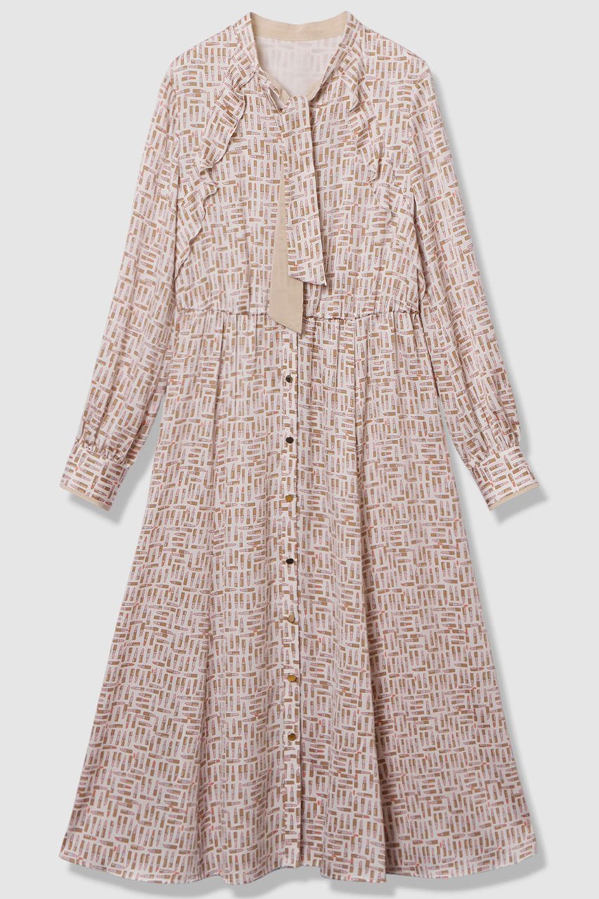 【アナイ/ANAYI】のリッププリントボウタイフレア ワンピース インテリア・キッズ・メンズ・レディースファッション・服の通販 founy(ファニー) 　ファッション　Fashion　レディースファッション　Fashion for Women　ワンピース　Dresses　チュニック　Tunic Tops & Dresses　おすすめ　Recommended / Our Picks　キャミソール　Camisole, Spaghetti Strap Top　サテン　Satin, Glossy Fabric　チュニック　Tunic, Long Top　フリル　Frill, Ruffle　フレア　Flare, Flared　プリント　Print, Printed Pattern　ペチコート　Petticoat, Underskirt　モチーフ　Motif, Design Theme　ヨーク　Yoke, Yoke Design　リップ　Lip, Lip Motif　リボン　Ribbon, Bow　ロング　Long, Long-Length　新作・新入荷　New Arrivals / New In　無地　Plain, Solid Color　秋　Autumn　ベージュ|ID: prp329100004715418 ipo3291000000034068591