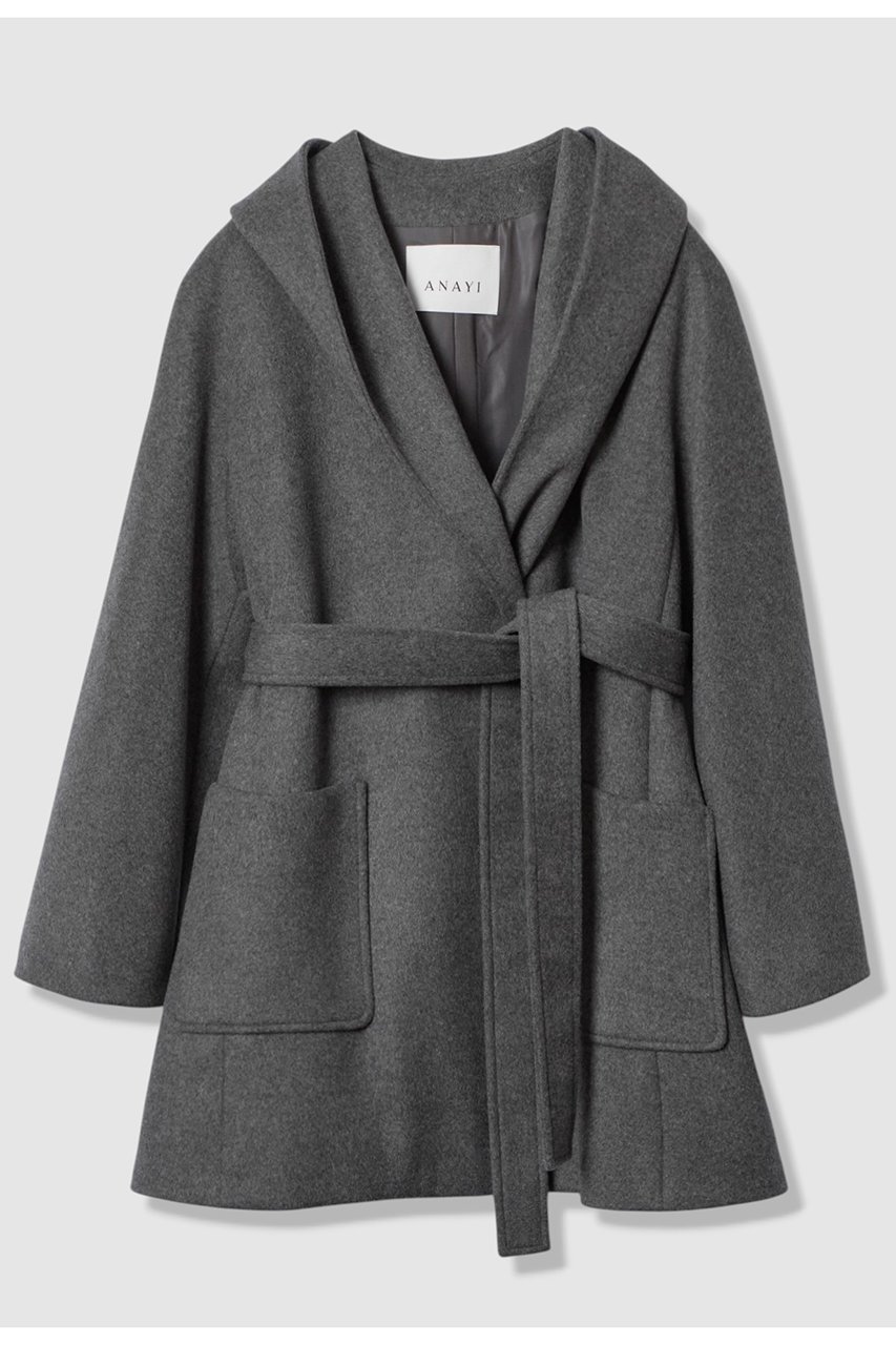 【アナイ/ANAYI】のカシミヤフードガウンコート インテリア・キッズ・メンズ・レディースファッション・服の通販 founy(ファニー) 　ファッション　Fashion　レディースファッション　Fashion for Women　アウター　Coat / Outerwear Collection　コート・ロングコート・ピーコート　Long Coats, Peacoats & More　エレガント 上品　Elegant　ショート　Short, Short Length　パッチ　Patch, Appliqué　ポケット　Pocket, Pocket Detail　リボン　Ribbon, Bow　冬　Winter / This Winter　新作・新入荷　New Arrivals / New In　チャコールグレー|ID: prp329100004715426 ipo3291000000034068649