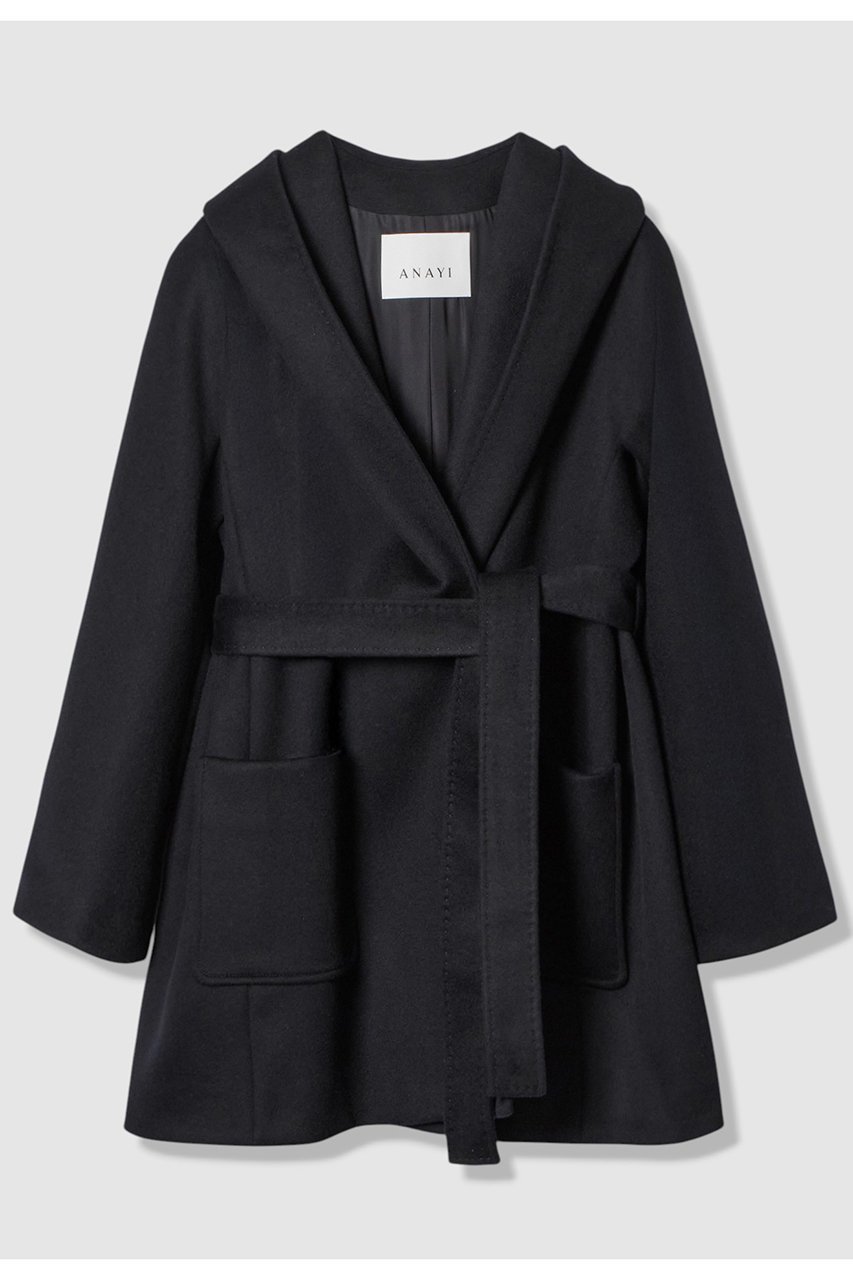 【アナイ/ANAYI】のカシミヤフードガウンコート インテリア・キッズ・メンズ・レディースファッション・服の通販 founy(ファニー) 　ファッション　Fashion　レディースファッション　Fashion for Women　アウター　Coat / Outerwear Collection　コート・ロングコート・ピーコート　Long Coats, Peacoats & More　エレガント 上品　Elegant　ショート　Short, Short Length　パッチ　Patch, Appliqué　ポケット　Pocket, Pocket Detail　リボン　Ribbon, Bow　冬　Winter / This Winter　新作・新入荷　New Arrivals / New In　ネイビー|ID: prp329100004715426 ipo3291000000034068651