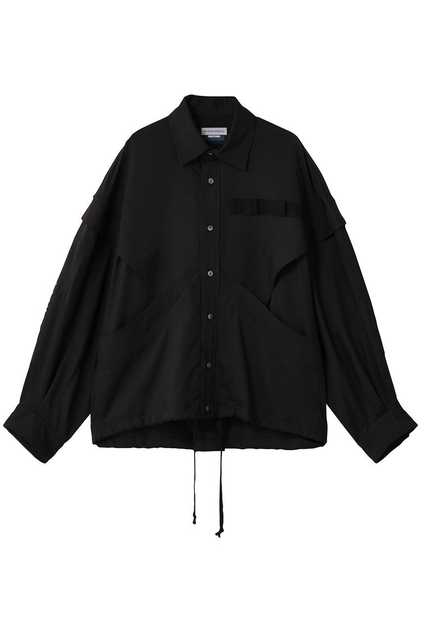 【メゾンスペシャル/MAISON SPECIAL】の【UNISEX】カーブ切替シャツ インテリア・キッズ・メンズ・レディースファッション・服の通販 founy(ファニー) 　ファッション　Fashion　レディースファッション　Fashion for Women　トップス・カットソー　Cut & Sew Tops　シャツ・ブラウス・オフィスカジュアル　Elegant Blouses & Button-Ups　ユニセックス　Unisex, Genderless　ショルダー　Shoulder, Shoulder Strap　スリーブ　Sleeve, Long Sleeve / Short Sleeve　ドロップ　Drop Shoulder, Dropped Style　フェミニン　Feminine, Girly　フラップ　Flap, Flap Pocket　フロント　Front, Front Design　ボトム　Bottoms, Lower Wear　ミックス　Mix, Mixed Style　ロング　Long, Long-Length　切替　Switching, Contrast Panel　新作・新入荷　New Arrivals / New In　BLK(ブラック)|ID: prp329100004715448 ipo3291000000034068780