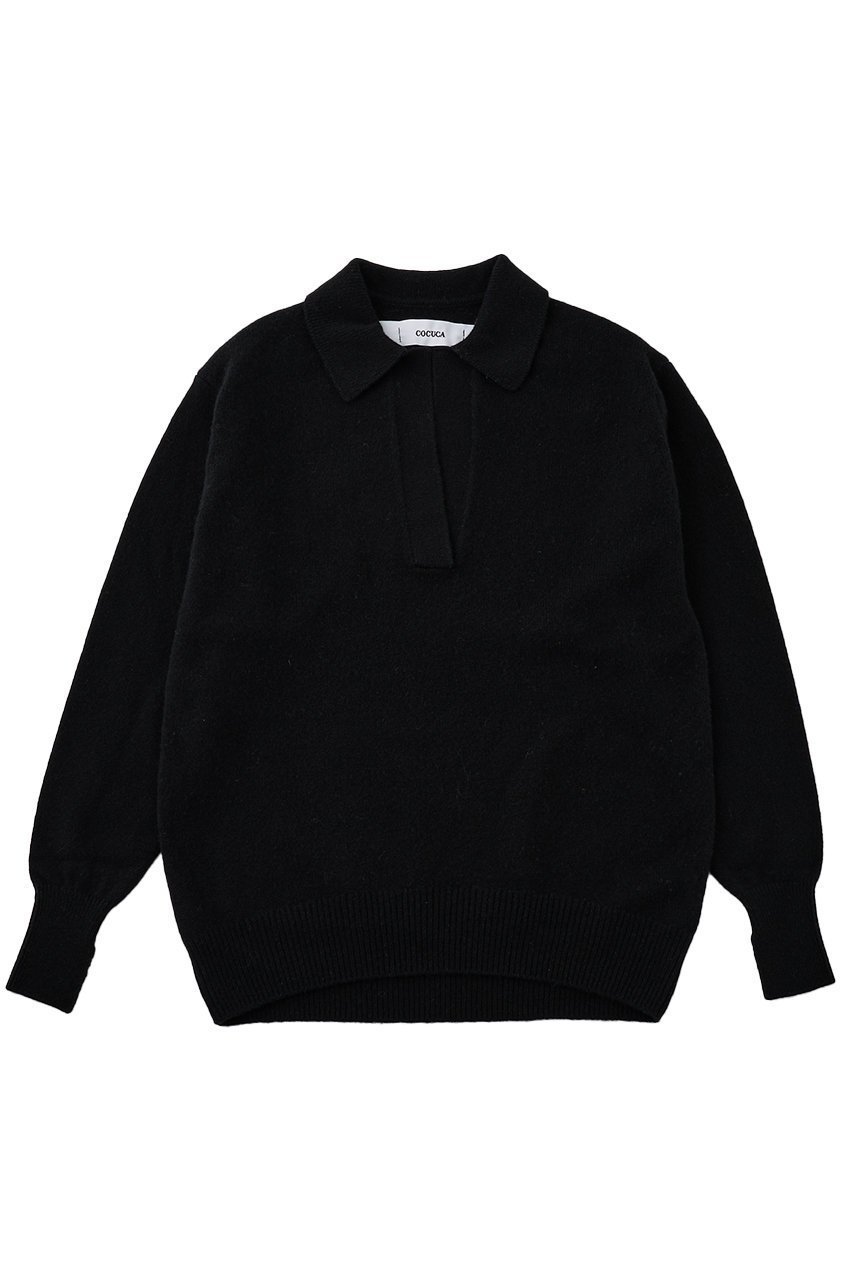 【ザ ストア バイ シー/THE STORE by C】の【COCUCA】ミドルゲージニット インテリア・キッズ・メンズ・レディースファッション・服の通販 founy(ファニー) 　ファッション　Fashion　レディースファッション　Fashion for Women　トップス・カットソー　Cut & Sew Tops　ニット　Knit Tops & Sweaters　カジュアルプルオーバー・ニットトップス　Pullovers & Knit Tops / Casual Pullovers　シルク　Silk, 100% Silk　スキッパー　Skipper, Open Collar　ベーシック　Basic, Essential　ミドル　Middle Length, Mid Height　新作・新入荷　New Arrivals / New In　ブラック|ID: prp329100004715511 ipo3291000000034069380