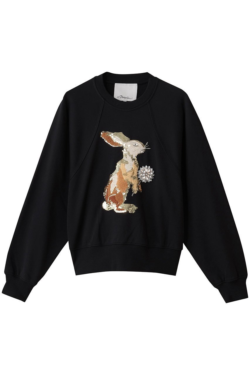 【スリーワン フィリップリム/3.1 Phillip Lim】のRABBIT 刺しゅう ロングスリーブ スウェットシャツ インテリア・キッズ・メンズ・レディースファッション・服の通販 founy(ファニー) 　ファッション　Fashion　レディースファッション　Fashion for Women　トップス・カットソー　Cut & Sew Tops　シャツ・ブラウス・オフィスカジュアル　Elegant Blouses & Button-Ups　レディースパーカー・カジュアルフーディー　Casual Hoodies & Sweatshirts　ロングTシャツ・Tシャツ　Longline T-Shirts & Tees　スウェット・クルーネックトップス　Sweatshirts & Crewnecks / Relaxed Fit Sweat Tops　カットソー・ベーシックTシャツ　Cut-and-Sewn Tops / Stretch Tees & Basics　スウェット / スエット　Sweatshirt, Sweatwear　スリーブ　Sleeve, Long Sleeve / Short Sleeve　フロント　Front, Front Design　リラックス　Relax, Relaxed Fit　ロング　Long, Long-Length　新作・新入荷　New Arrivals / New In　ブラックマルチ|ID: prp329100004716554 ipo3291000000034078367