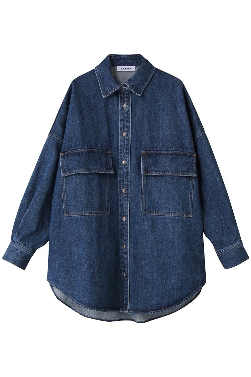【サクラ/SACRA】のオーセンティックデニムシャツ インテリア・キッズ・メンズ・レディースファッション・服の通販 founy(ファニー) 　ファッション　Fashion　レディースファッション　Fashion for Women　トップス・カットソー　Cut & Sew Tops　シャツ・ブラウス・オフィスカジュアル　Elegant Blouses & Button-Ups　シンプル　Simple, Minimal　ジャケット　Jacket, Outerwear　スリーブ　Sleeve, Long Sleeve / Short Sleeve　デニム　Denim, Jeans Material　バランス　Balance, Style Balance　ロング　Long, Long-Length　ヴィンテージ　Vintage Style　ネイビー|ID: prp329100004716565 ipo3291000000035617291