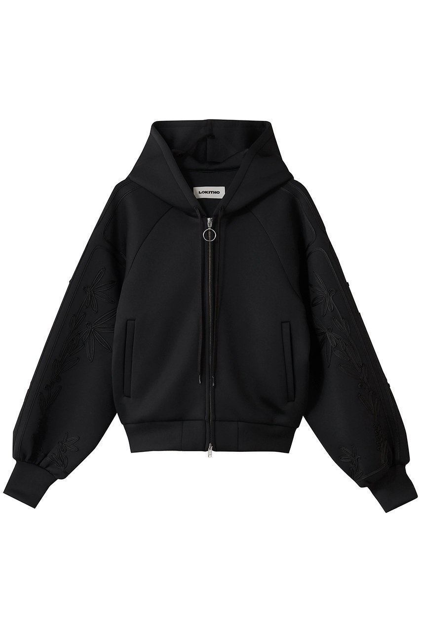【ロキト/LOKITHO】のコード エンブロイダリー ジップアップ フーディー インテリア・キッズ・メンズ・レディースファッション・服の通販 founy(ファニー) 　ファッション　Fashion　レディースファッション　Fashion for Women　アウター　Coat / Outerwear Collection　レディースジャケット・軽アウター　Jackets　ブルゾンジャケット・スポーティアウター　Blouson Jackets　エンブロイダリー　Embroidery Design　ショート　Short, Short Length　ジップアップ　Zip-Up, Full Zip　ジャケット　Jacket, Outerwear　スリーブ　Sleeve, Long Sleeve / Short Sleeve　トレンド　Trend, Trending Now　バランス　Balance, Style Balance　ブルゾン　Blouson, Bomber Jacket　新作・新入荷　New Arrivals / New In　ブラック|ID: prp329100004716571 ipo3291000000034078510