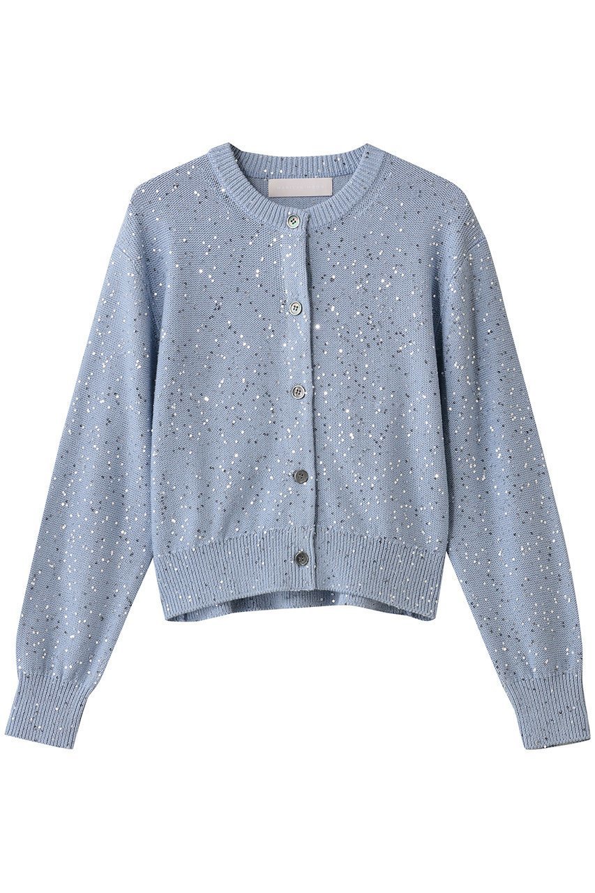 【マリリンムーン/MARILYN MOON】のコットンポリエステルスパンコールカーディガン インテリア・キッズ・メンズ・レディースファッション・服の通販 founy(ファニー) 　ファッション　Fashion　レディースファッション　Fashion for Women　トップス・カットソー　Cut & Sew Tops　ニット　Knit Tops & Sweaters　カーディガン・羽織り　Layered Style Cardigans　カットソー　Cut and Sewn Top　カーディガン　Cardigan, Knitwear　シンプル　Simple, Minimal　スパンコール　Sequins, Sequin Embellishment　エレガント 上品　Elegant　人気　Popular, Best Seller　夏　Summer　新作・新入荷　New Arrivals / New In　秋　Autumn　A/W・秋冬　Autumn/Winter　ライトブルー|ID: prp329100004716583 ipo3291000000034078605