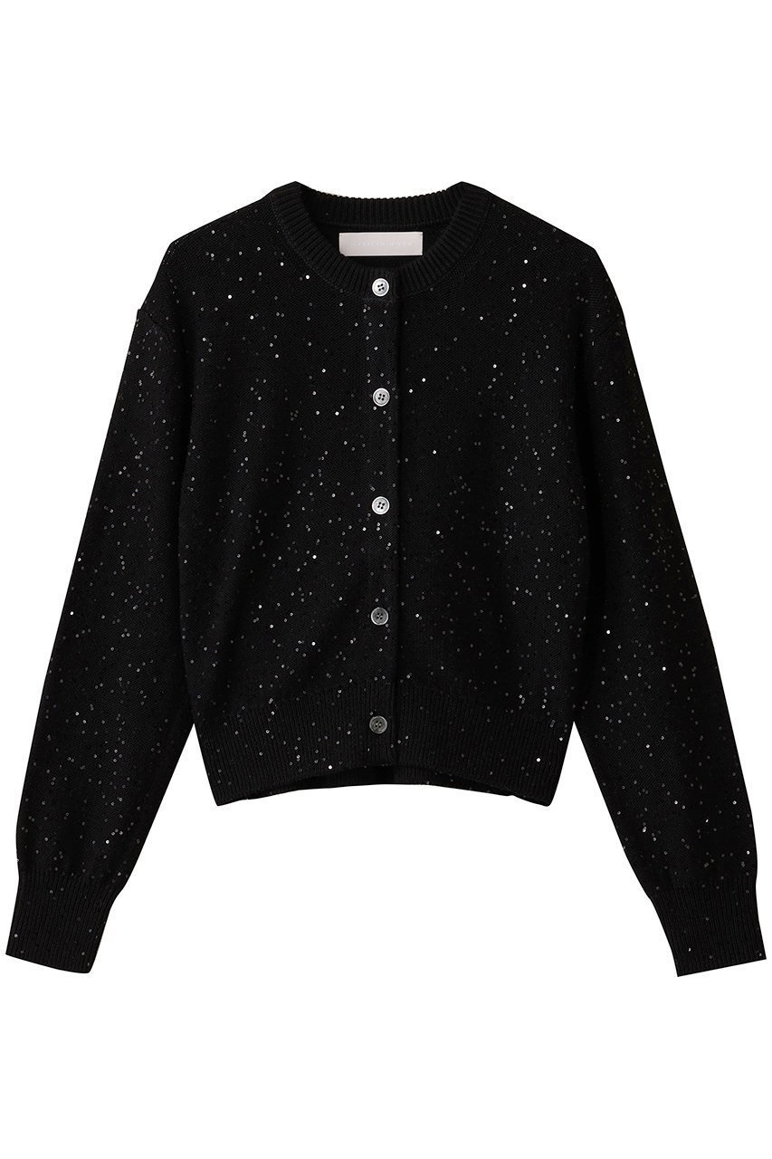 【マリリンムーン/MARILYN MOON】のコットンポリエステルスパンコールカーディガン インテリア・キッズ・メンズ・レディースファッション・服の通販 founy(ファニー) 　ファッション　Fashion　レディースファッション　Fashion for Women　トップス・カットソー　Cut & Sew Tops　ニット　Knit Tops & Sweaters　カーディガン・羽織り　Layered Style Cardigans　カットソー　Cut and Sewn Top　カーディガン　Cardigan, Knitwear　シンプル　Simple, Minimal　スパンコール　Sequins, Sequin Embellishment　エレガント 上品　Elegant　人気　Popular, Best Seller　夏　Summer　新作・新入荷　New Arrivals / New In　秋　Autumn　A/W・秋冬　Autumn/Winter　ブラック|ID: prp329100004716583 ipo3291000000034078606