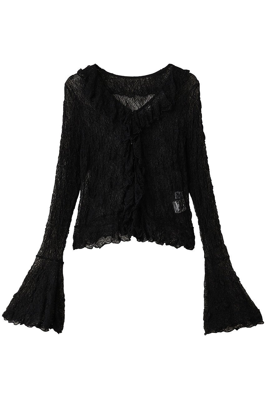 【アルアバイル/allureville】の【Loulou Willoughby】レーシーカットプルオーバー インテリア・キッズ・メンズ・レディースファッション・服の通販 founy(ファニー) 　ファッション　Fashion　レディースファッション　Fashion for Women　トップス・カットソー　Cut & Sew Tops　シャツ・ブラウス・オフィスカジュアル　Elegant Blouses & Button-Ups　カジュアルプルオーバー・ニットトップス　Pullovers & Knit Tops / Casual Pullovers　エレガント 上品　Elegant　スリーブ　Sleeve, Long Sleeve / Short Sleeve　フリル　Frill, Ruffle　フレア　Flare, Flared　フロント　Front, Front Design　レース　Lace, Lace Fabric　ロング　Long, Long-Length　新作・新入荷　New Arrivals / New In　ブラック|ID: prp329100004716591 ipo3291000000034078671