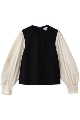 【ランバン オン ブルー/LANVIN en Bleu】 ボリュームスリーブコンビブラウス人気、トレンドファッション・服の通販 founy(ファニー) ファッション Fashion レディースファッション Fashion for Women トップス・カットソー Cut & Sew Tops シャツ・ブラウス・オフィスカジュアル Elegant Blouses & Button-Ups ボリューム袖・フリルスリーブブラウス Voluminous & Ruffle Sleeves / Puffy Sleeve Tops シンプル Simple, Minimal スリーブ Sleeve, Long Sleeve / Short Sleeve フレア Flare, Flared ボトム Bottoms, Lower Wear マニッシュ Mannish, Boyish ロング Long, Long-Length 新作・新入荷 New Arrivals / New In |ID:prp329100004716600