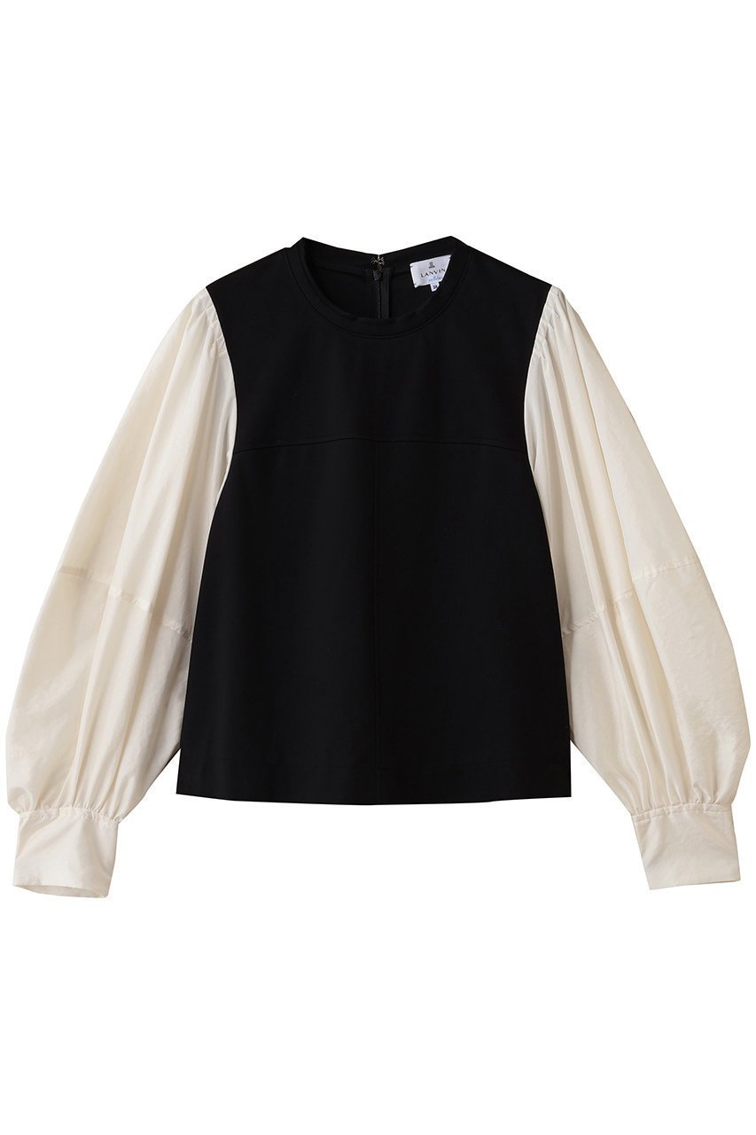 【ランバン オン ブルー/LANVIN en Bleu】のボリュームスリーブコンビブラウス 人気、トレンドファッション・服の通販 founy(ファニー) 　ファッション　Fashion　レディースファッション　Fashion for Women　トップス・カットソー　Cut & Sew Tops　シャツ・ブラウス・オフィスカジュアル　Elegant Blouses & Button-Ups　ボリューム袖・フリルスリーブブラウス　Voluminous & Ruffle Sleeves / Puffy Sleeve Tops　シンプル　Simple, Minimal　スリーブ　Sleeve, Long Sleeve / Short Sleeve　フレア　Flare, Flared　ボトム　Bottoms, Lower Wear　マニッシュ　Mannish, Boyish　ロング　Long, Long-Length　 other-1|ID: prp329100004716600 ipo3291000000035493641