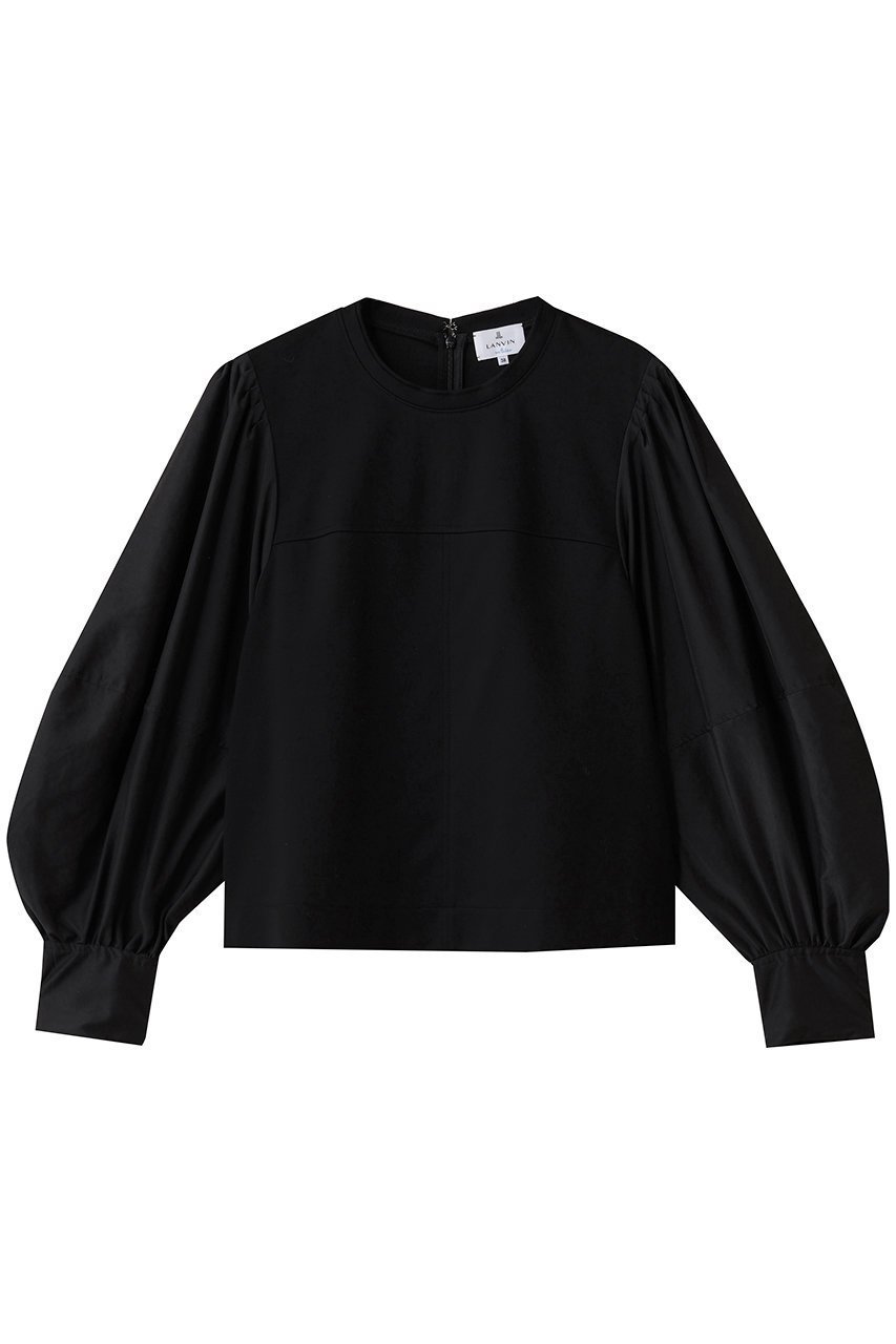【ランバン オン ブルー/LANVIN en Bleu】のボリュームスリーブコンビブラウス インテリア・キッズ・メンズ・レディースファッション・服の通販 founy(ファニー) 　ファッション　Fashion　レディースファッション　Fashion for Women　トップス・カットソー　Cut & Sew Tops　シャツ・ブラウス・オフィスカジュアル　Elegant Blouses & Button-Ups　ボリューム袖・フリルスリーブブラウス　Voluminous & Ruffle Sleeves / Puffy Sleeve Tops　シンプル　Simple, Minimal　スリーブ　Sleeve, Long Sleeve / Short Sleeve　フレア　Flare, Flared　ボトム　Bottoms, Lower Wear　マニッシュ　Mannish, Boyish　ロング　Long, Long-Length　ブラック|ID: prp329100004716600 ipo3291000000035493643
