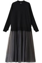 【ランバン オン ブルー/LANVIN en Bleu】のチュールプリーツコンビニットワンピース ブラック|ID:prp329100004716606