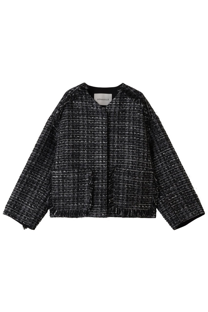 【デパリエ/DEPAREILLE】のミックスツイードジャケット インテリア・キッズ・メンズ・レディースファッション・服の通販 founy(ファニー) 　ファッション　Fashion　レディースファッション　Fashion for Women　アウター　Coat / Outerwear Collection　レディースジャケット・軽アウター　Jackets　おすすめ　Recommended / Our Picks　ジャケット　Jacket, Outerwear　ダウン　Down, Puffer　デニム　Denim, Jeans Material　フリンジ　Fringe, Tassel　エレガント 上品　Elegant　再入荷　Restock / Back in Stock　ブラック|ID: prp329100004716610 ipo3291000000035870058