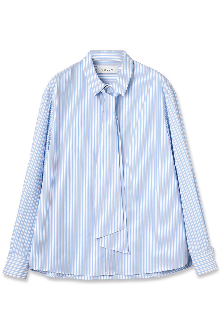 【クルニ/CULLNI】の【UNISEX】ストライプ ボウタイシャツ インテリア・キッズ・メンズ・レディースファッション・服の通販 founy(ファニー) 　ファッション　Fashion　レディースファッション　Fashion for Women　トップス・カットソー　Cut & Sew Tops　シャツ・ブラウス・オフィスカジュアル　Elegant Blouses & Button-Ups　ユニセックス　Unisex, Genderless　ストライプ　Stripe, Striped Pattern　ストレッチ　Stretch, Stretchy Fabric　スリット　Slit, Slit Detail　スリーブ　Sleeve, Long Sleeve / Short Sleeve　タイプライター　Typewriter Fabric, Crisp Cotton　ハイネック　High Neck, Mock Neck　パターン　Pattern, Design Print　モダン　Modern, Contemporary　ラウンド　Round, Round Neck　リボン　Ribbon, Bow　ロング　Long, Long-Length　エレガント 上品　Elegant　新作・新入荷　New Arrivals / New In　サックスストライプ|ID: prp329100004716638 ipo3291000000034079041