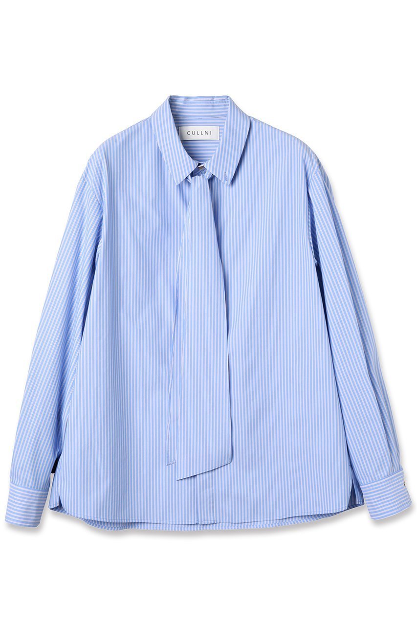 【クルニ/CULLNI】の【UNISEX】ストライプ ボウタイシャツ インテリア・キッズ・メンズ・レディースファッション・服の通販 founy(ファニー) 　ファッション　Fashion　レディースファッション　Fashion for Women　トップス・カットソー　Cut & Sew Tops　シャツ・ブラウス・オフィスカジュアル　Elegant Blouses & Button-Ups　ユニセックス　Unisex, Genderless　ストライプ　Stripe, Striped Pattern　ストレッチ　Stretch, Stretchy Fabric　スリット　Slit, Slit Detail　スリーブ　Sleeve, Long Sleeve / Short Sleeve　タイプライター　Typewriter Fabric, Crisp Cotton　ハイネック　High Neck, Mock Neck　パターン　Pattern, Design Print　モダン　Modern, Contemporary　ラウンド　Round, Round Neck　リボン　Ribbon, Bow　ロング　Long, Long-Length　エレガント 上品　Elegant　新作・新入荷　New Arrivals / New In　ブルーストライプ|ID: prp329100004716638 ipo3291000000034079043