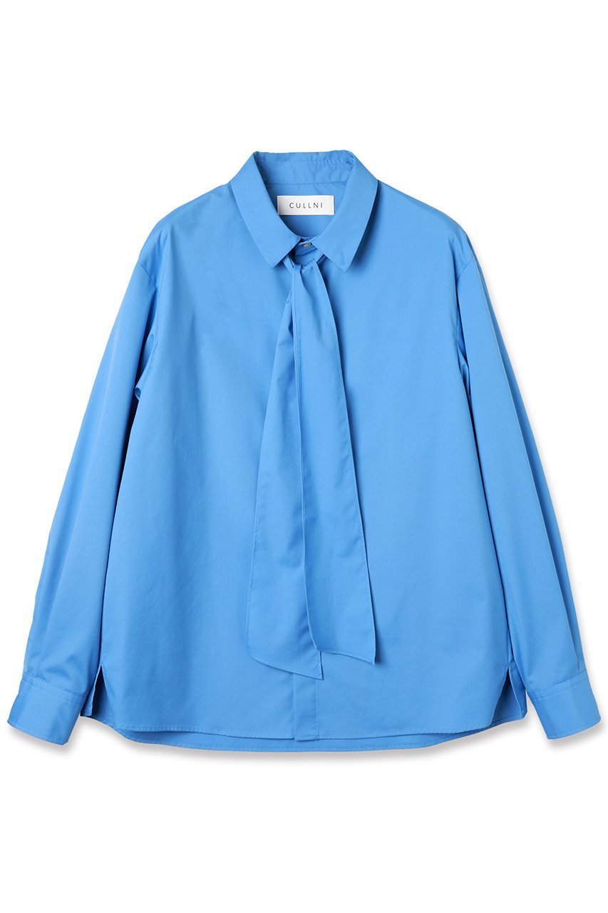 【クルニ/CULLNI】の【UNISEX】ハイカウントブロード ボウタイシャツ インテリア・キッズ・メンズ・レディースファッション・服の通販 founy(ファニー) 　ファッション　Fashion　レディースファッション　Fashion for Women　トップス・カットソー　Cut & Sew Tops　シャツ・ブラウス・オフィスカジュアル　Elegant Blouses & Button-Ups　ユニセックス　Unisex, Genderless　なめらか　Smooth, Silky Texture　スリット　Slit, Slit Detail　スリーブ　Sleeve, Long Sleeve / Short Sleeve　ハイネック　High Neck, Mock Neck　パターン　Pattern, Design Print　ブロード　Broadcloth, Fine Cotton　ラウンド　Round, Round Neck　リボン　Ribbon, Bow　ロング　Long, Long-Length　エレガント 上品　Elegant　新作・新入荷　New Arrivals / New In　ブルー|ID: prp329100004716641 ipo3291000000034079081