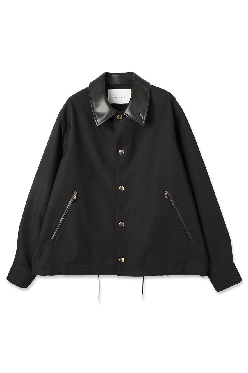 【クルニ/CULLNI】の【UNISEX】シャンブレーギャバジン ドットボタン コーチジャケット インテリア・キッズ・メンズ・レディースファッション・服の通販 founy(ファニー) 　ファッション　Fashion　レディースファッション　Fashion for Women　アウター　Coat / Outerwear Collection　レディースジャケット・軽アウター　Jackets　ユニセックス　Unisex, Genderless　ジャケット　Jacket, Outerwear　スタンド　Stand Collar, Upright Stand　ドット　Polka Dot, Dot Pattern　ドローコード　Drawcord, Drawstring Cord　フェイクレザー　Faux Leather, PU Leather　ポケット　Pocket, Pocket Detail　エレガント 上品　Elegant　新作・新入荷　New Arrivals / New In　ブラック|ID: prp329100004716643 ipo3291000000034079103